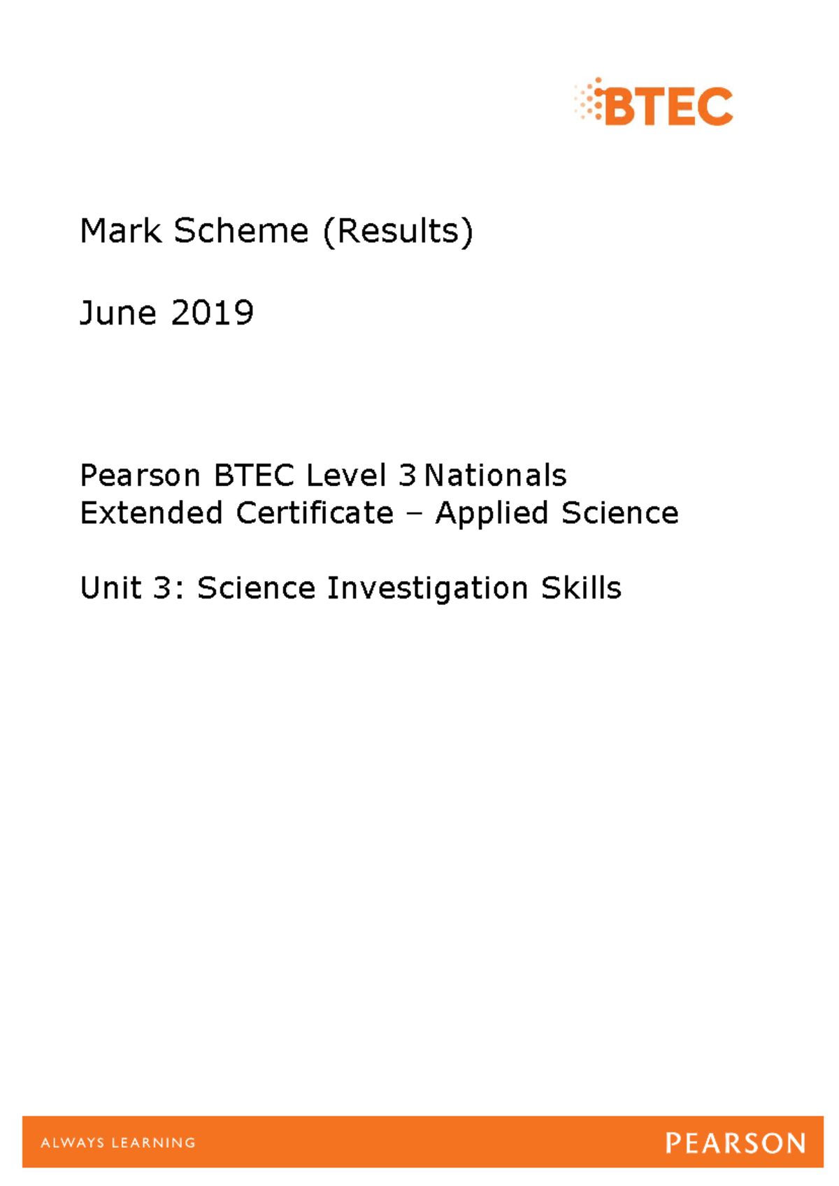 1906 btec l3 applied science u3 ms - Mark Scheme (Results) June 2019 ...
