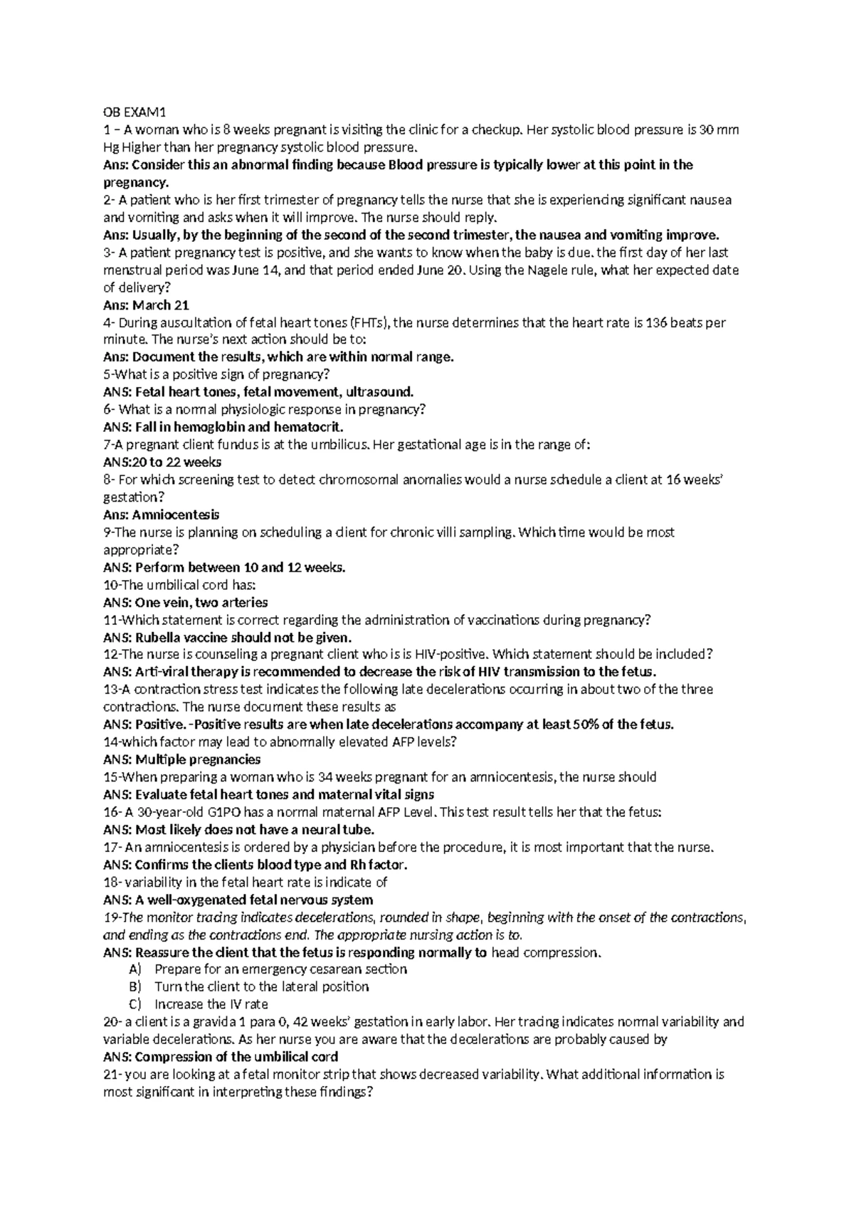 OB EXAM 2 - OBSTETRICS TEST PREPARATION NOTES - Studocu