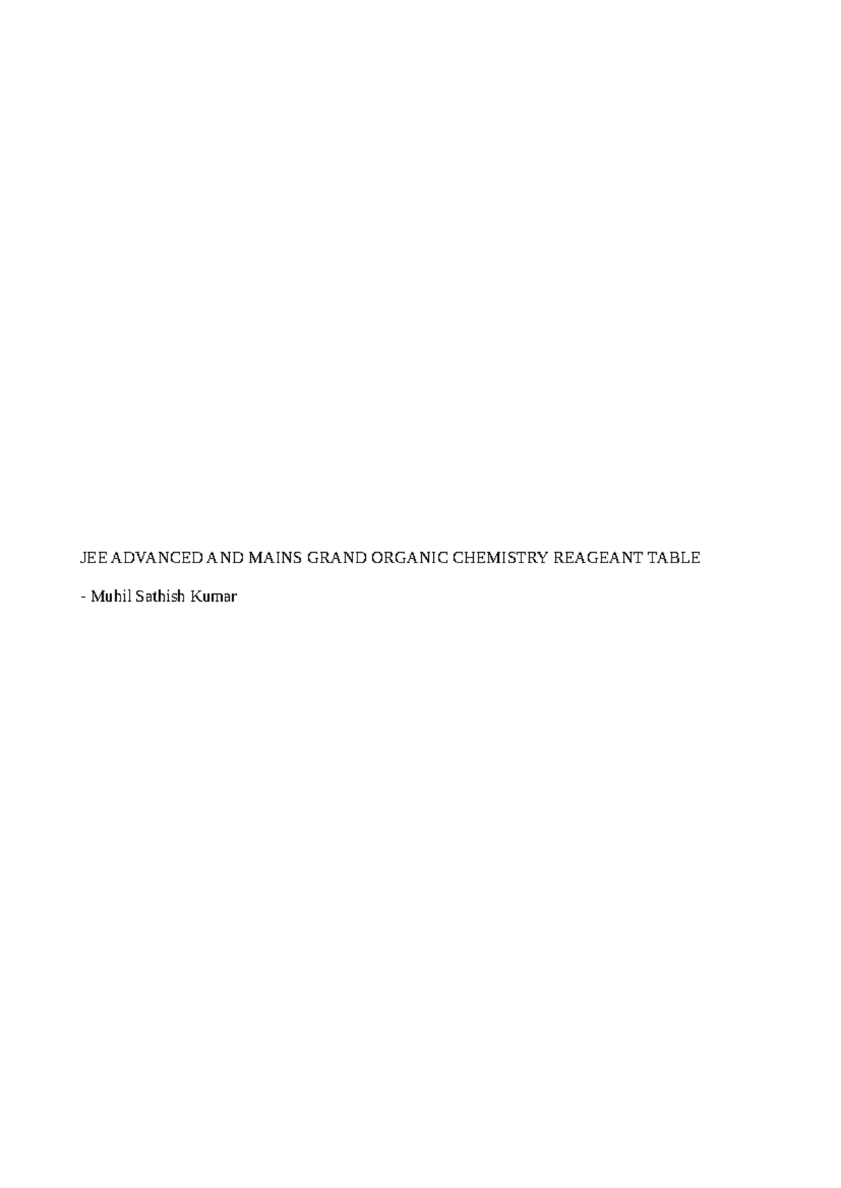 JEE Advanced & Mains: Grand Organic Chemistry Reagent Table - Studocu