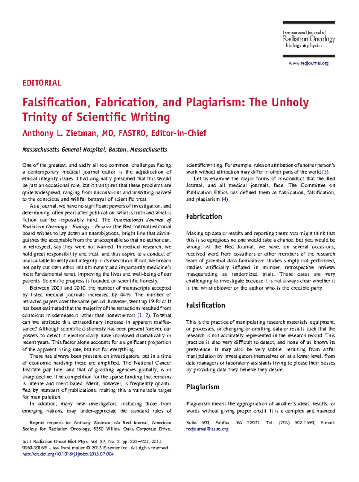 Falsification, Fabrication, and Plagiarism in Scientific Writing: An ...