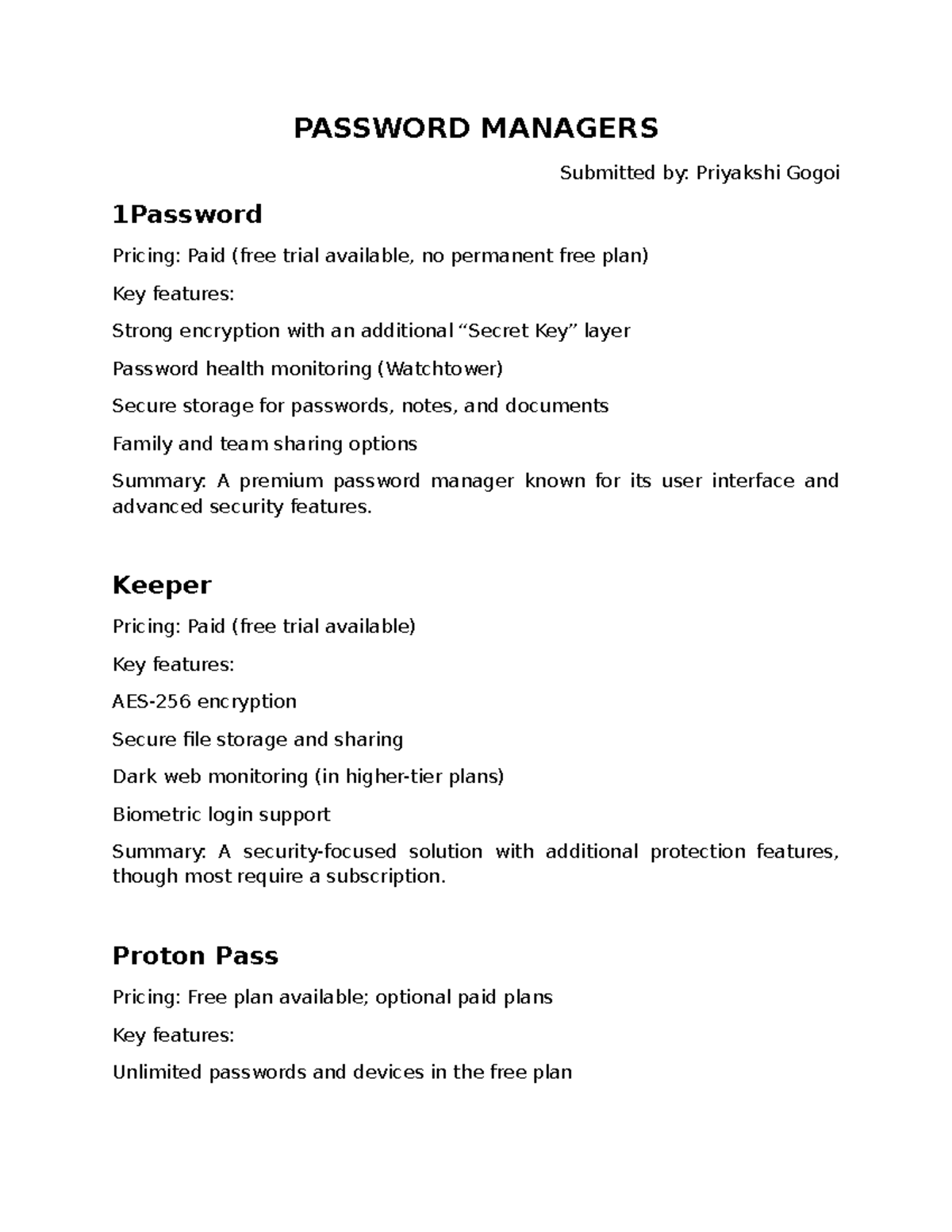Password Managers Overview: Key Features & Pricing Options - Studocu