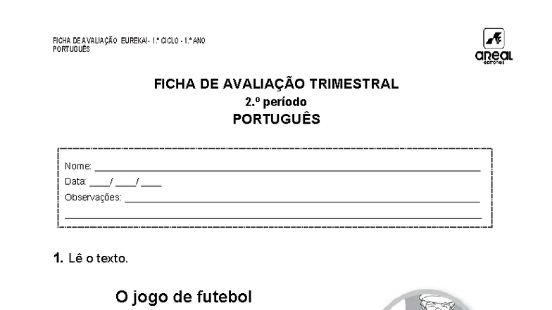 Ficha de Avaliação Trimestral 2.º Período - Português - Studocu