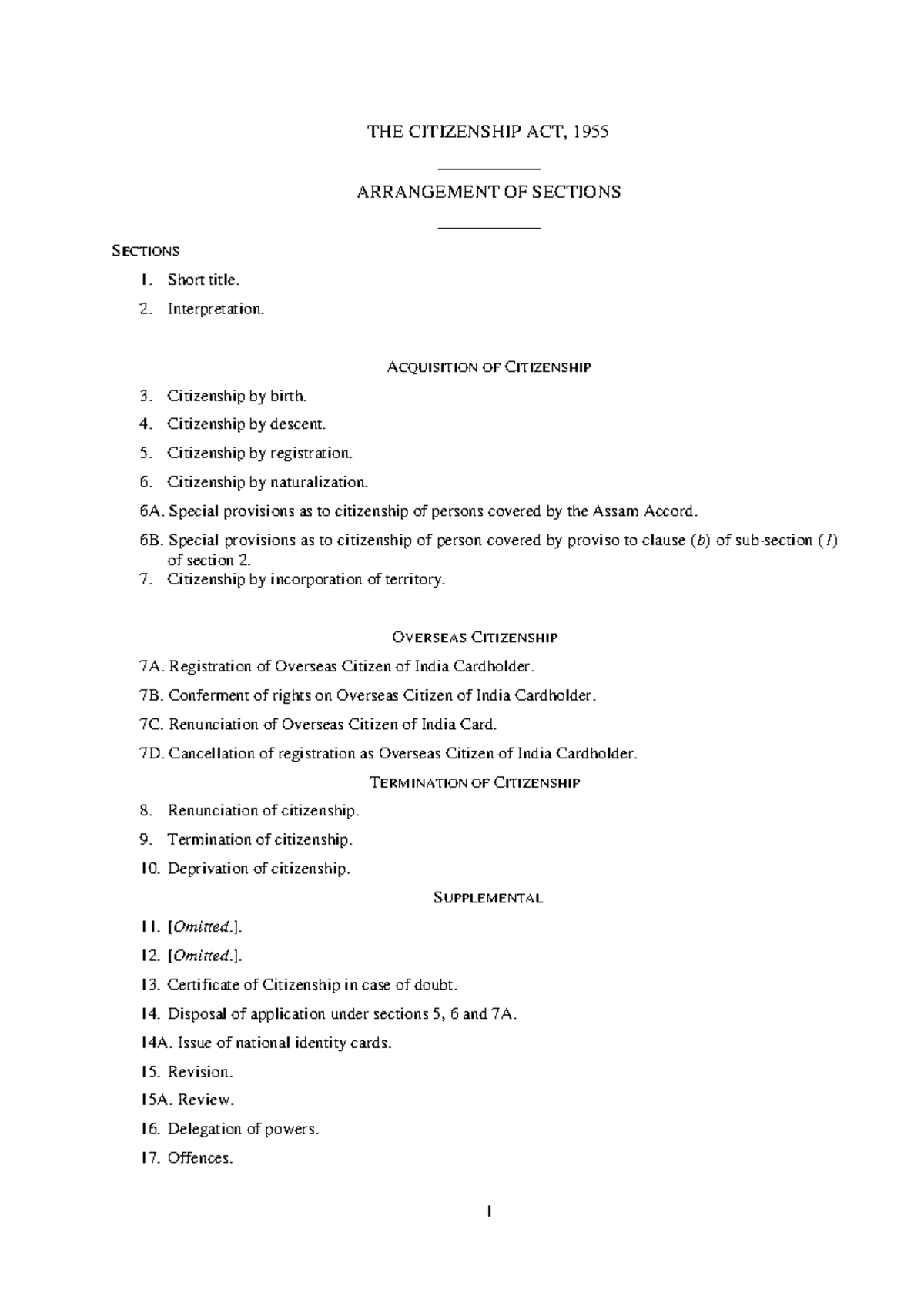 Indian Citiizenship Act - THE CITIZENSHIP ACT, 1955 ...