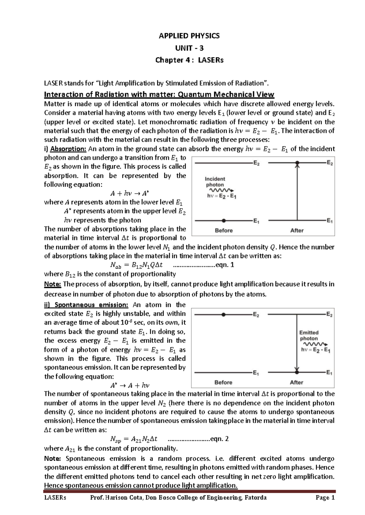 APPLIED PHYSICS - Unit 3: Chapter 4 - Laser Fundamentals and ...