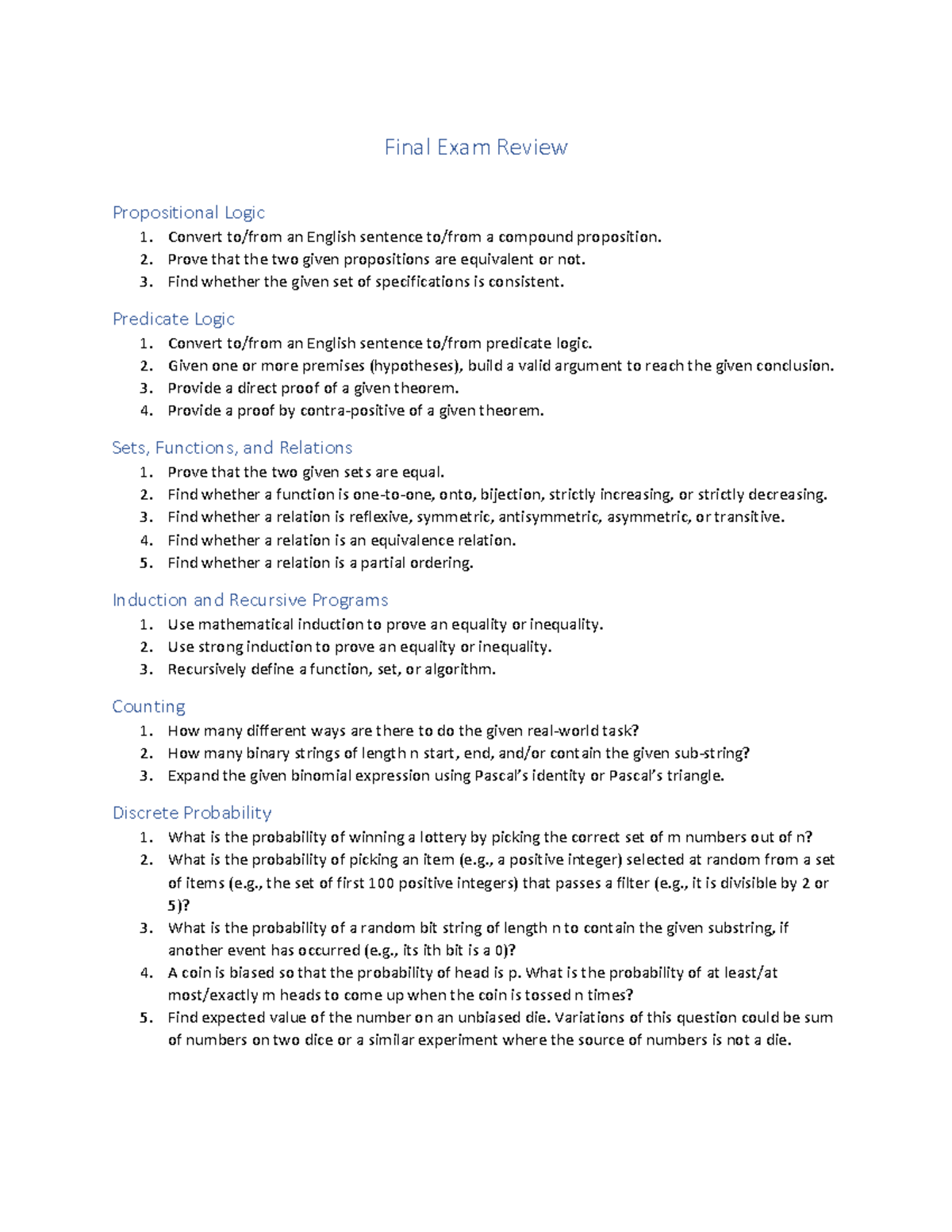 Final Exam Review Guide for Discrete Mathematics 214 - Studocu