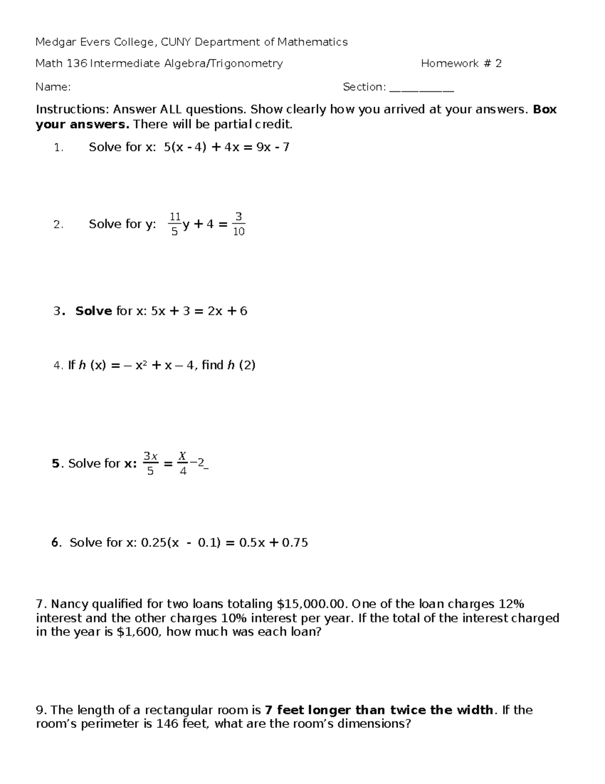 Math 136 Homework 2: Intermediate Algebra/Trigonometry Solutions - Studocu