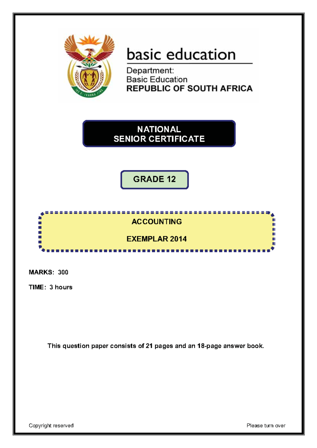 Accounting Grade 12 Exemplar Practice Paper - Term 1 2014 - Studocu
