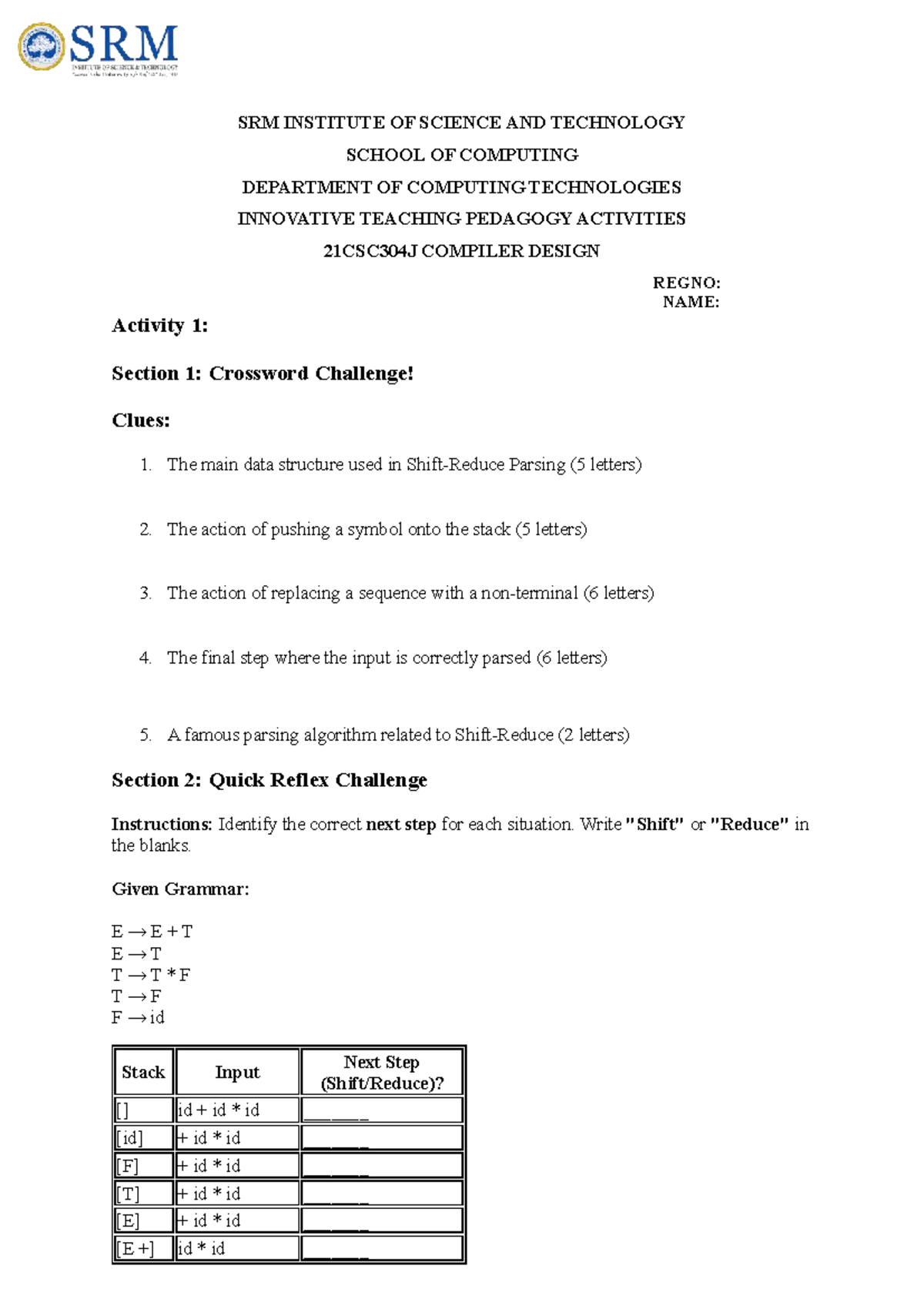 CD Activity Unit 3 - .... - SRM INSTITUTE OF SCIENCE AND TECHNOLOGY ...