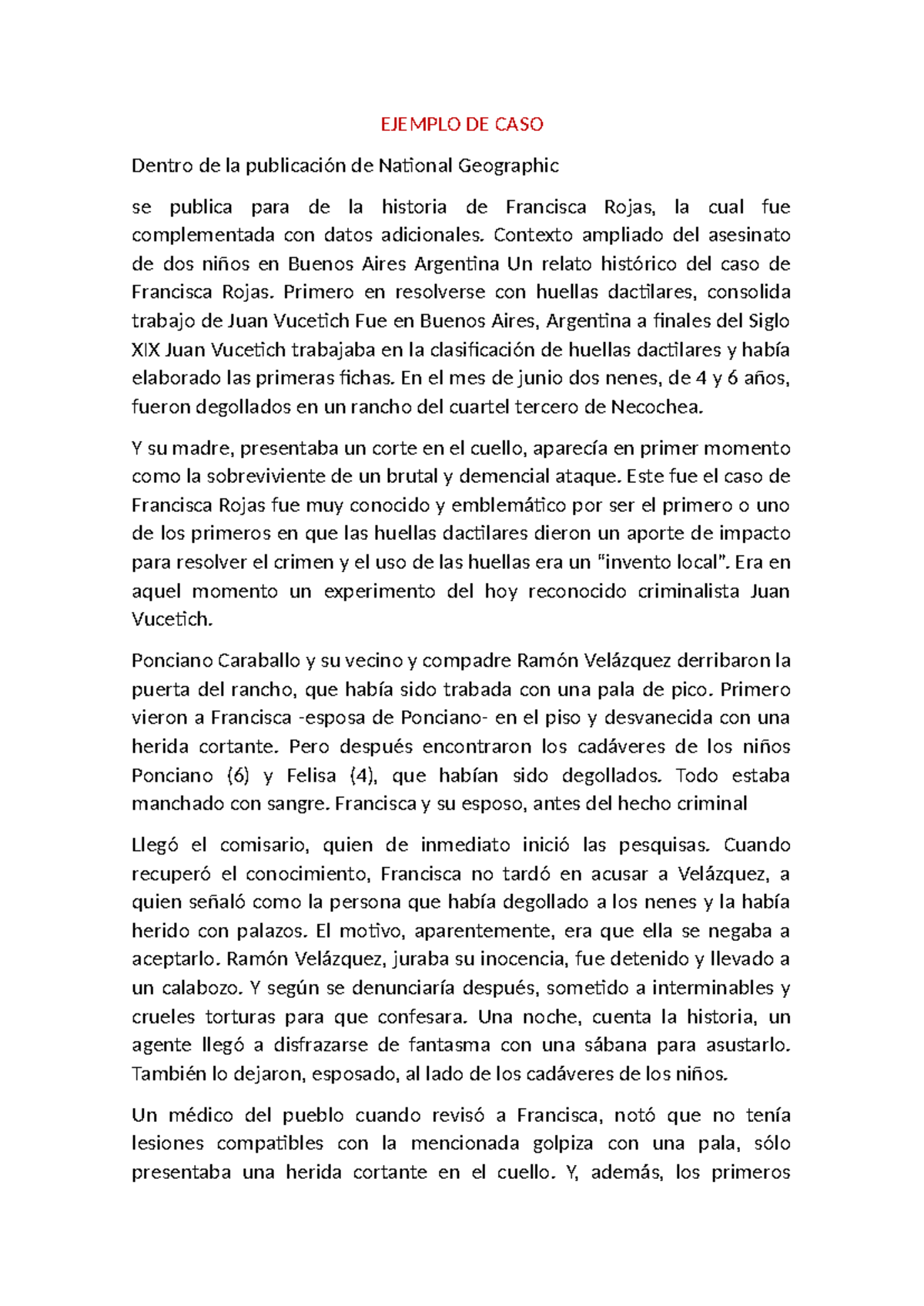 Ejemplo de Caso: El Asesinato de Francisca Rojas y Huellas Dactilares ...