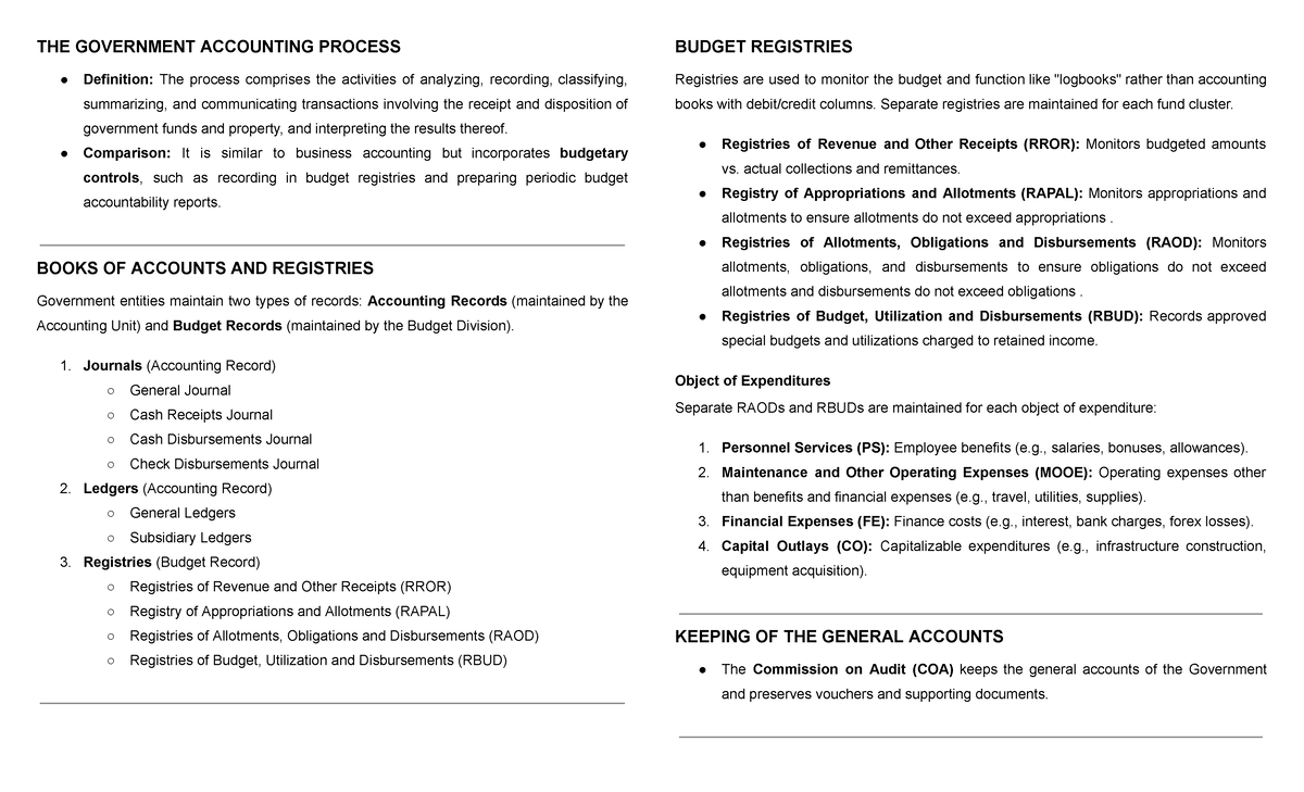 Chapter 3: Government Accounting Process Overview and Key Registries ...