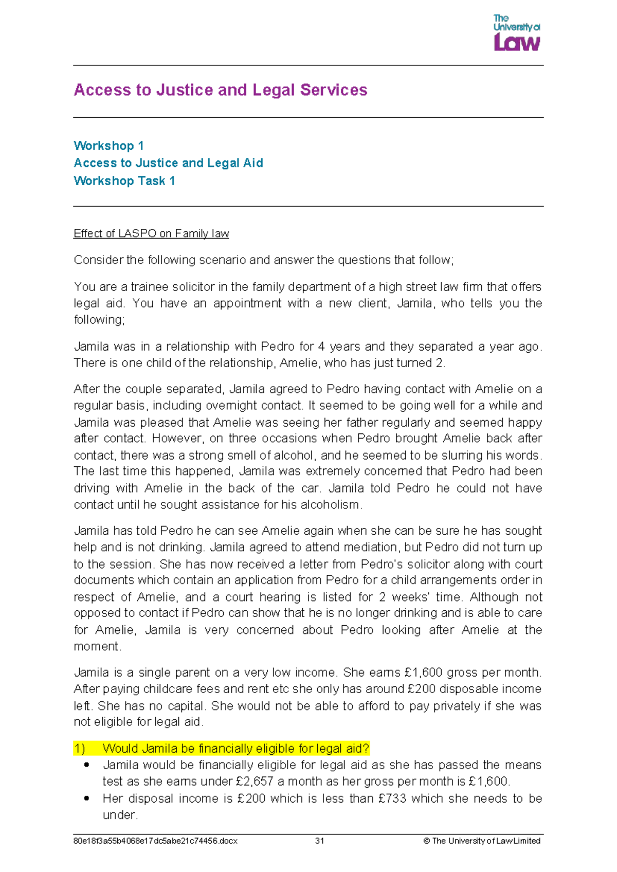 Engage Task 1 - LG1 - Impact of LASPO on Family Law and Legal Aid - Studocu