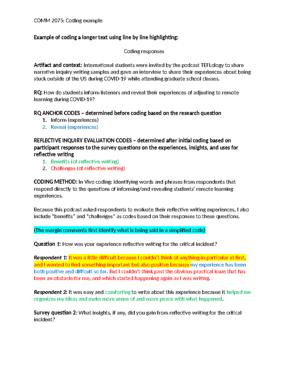 Coding sample - Example of coding a longer text using line by line ...
