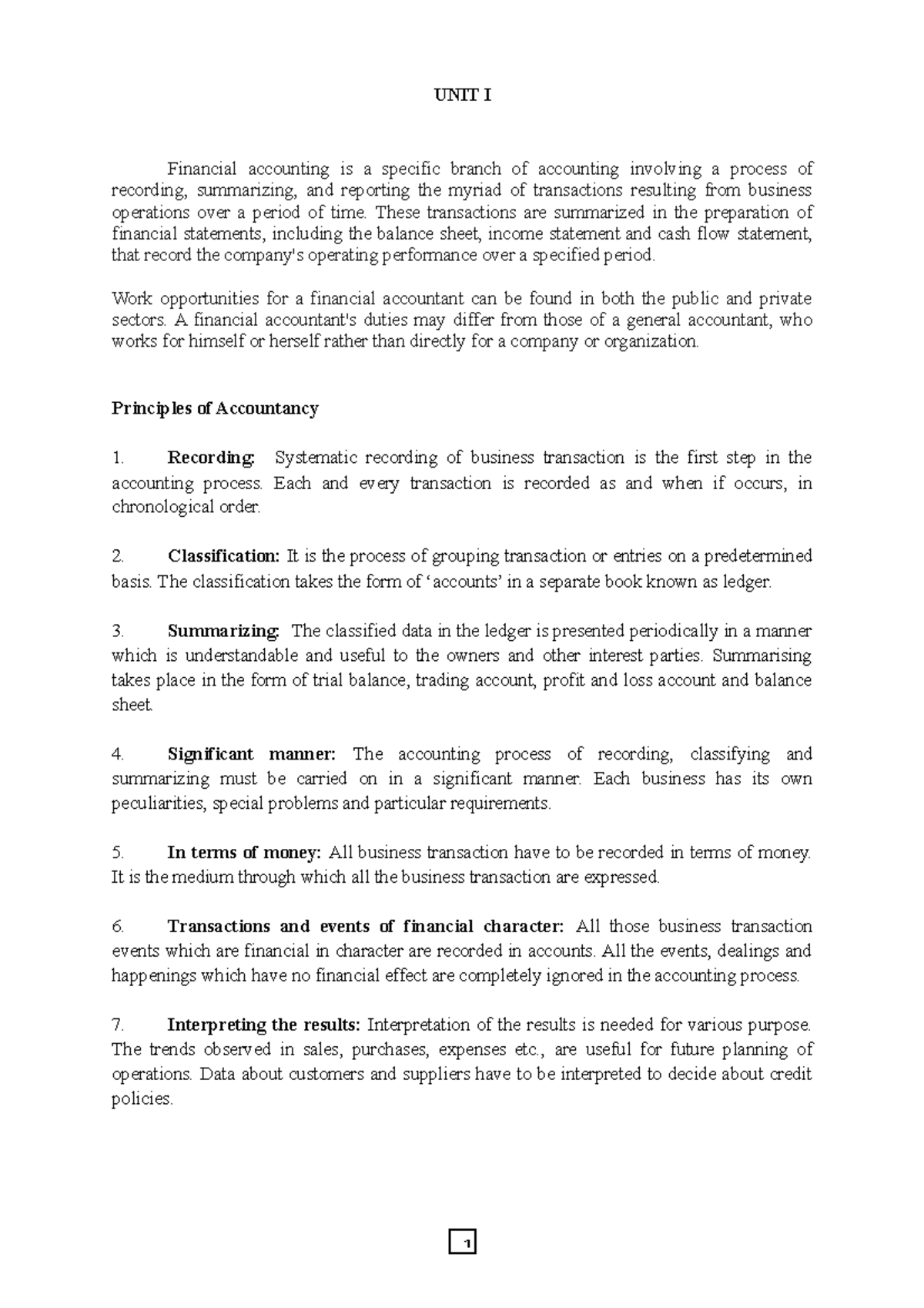 Financial Accounting - I: Comprehensive Study Notes and Concepts - Studocu