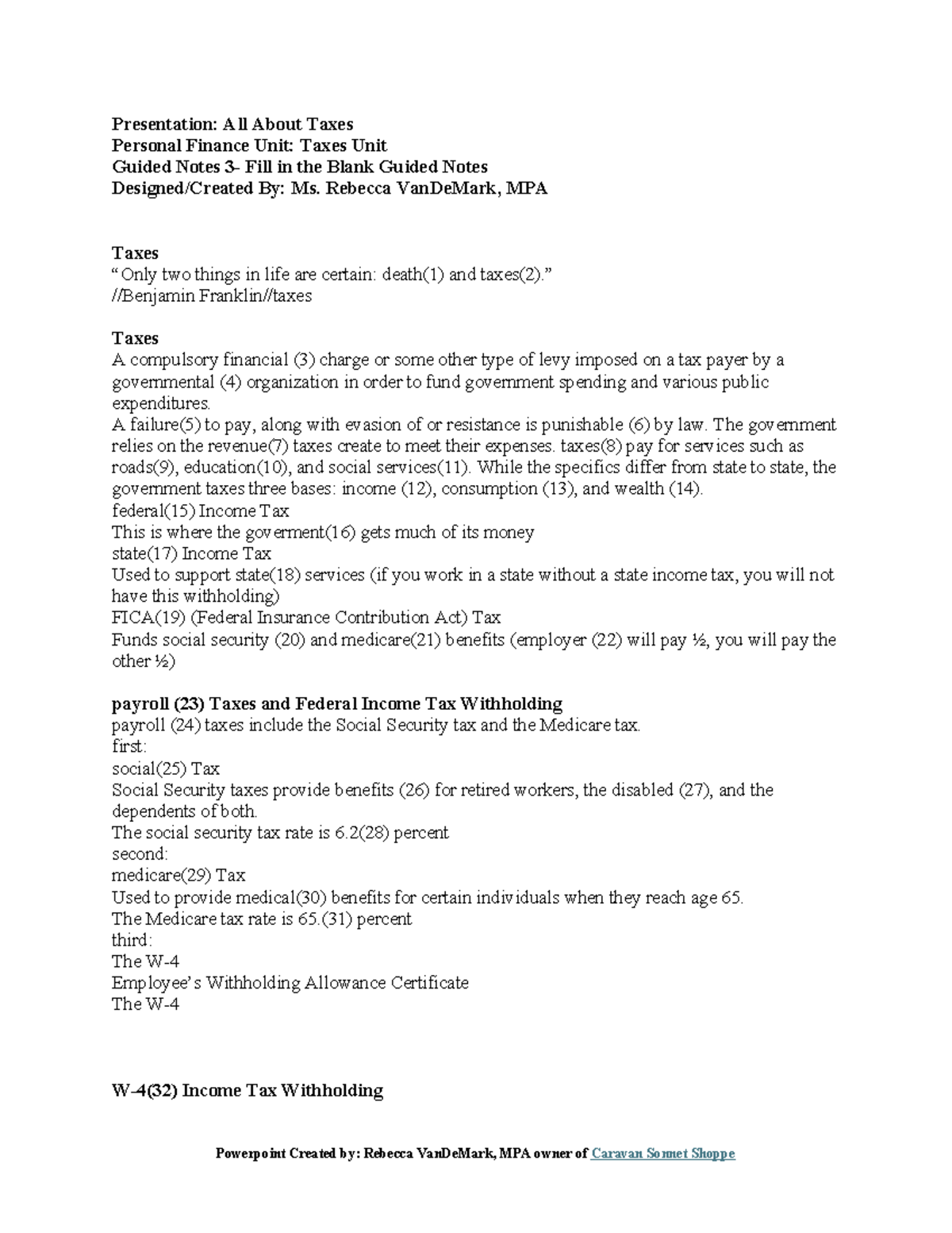 Alexis N - All About Taxes Guided Notes 3 for Personal Finance - Studocu