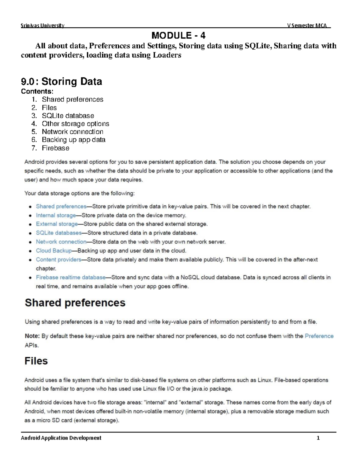 Module 4 Notes - android - MODULE - 4 All about data, Preferences and ...