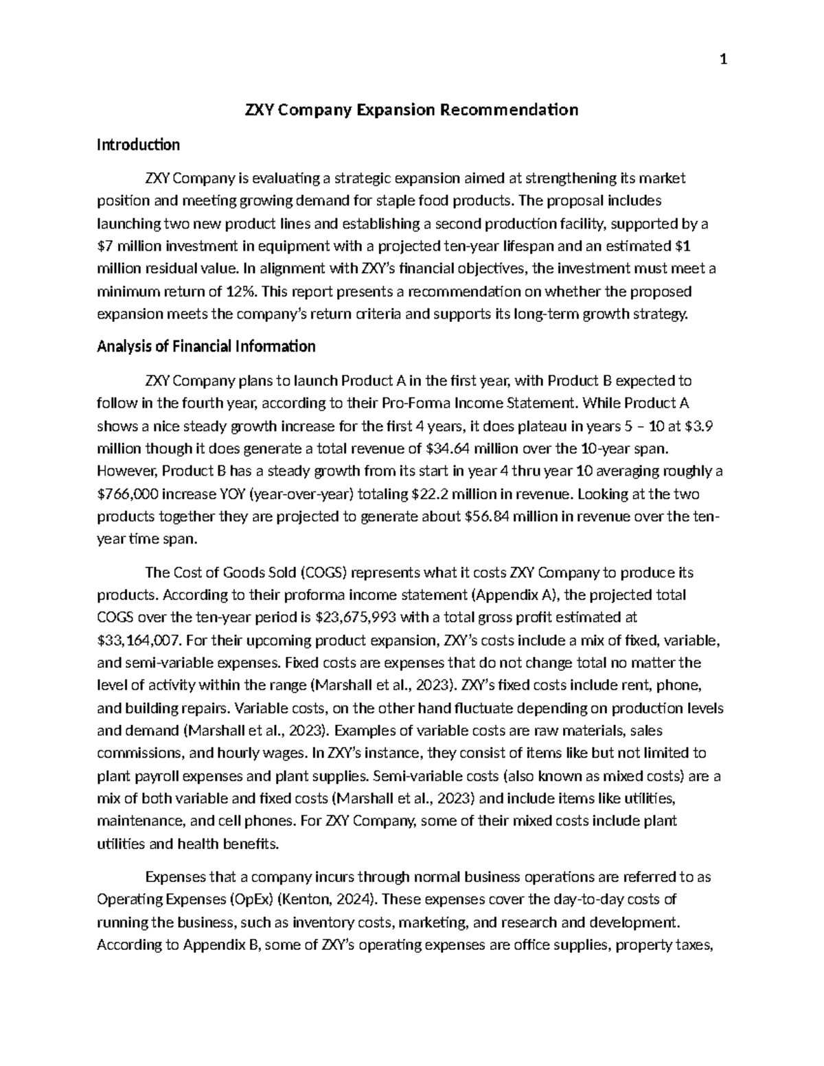 5010 Case Study: ZXY Company Expansion Recommendation Analysis - Studocu
