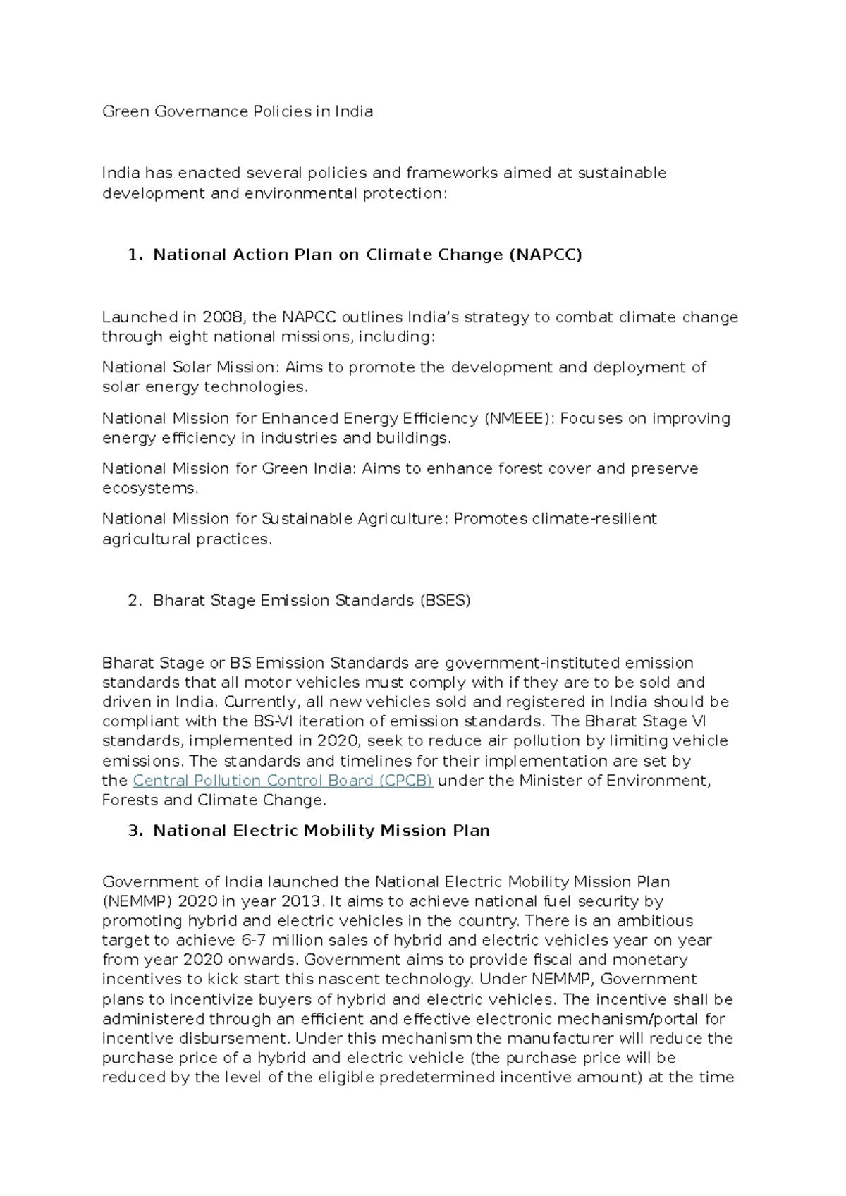 Green Governance Policies - National Action Plan on Climate Change ...