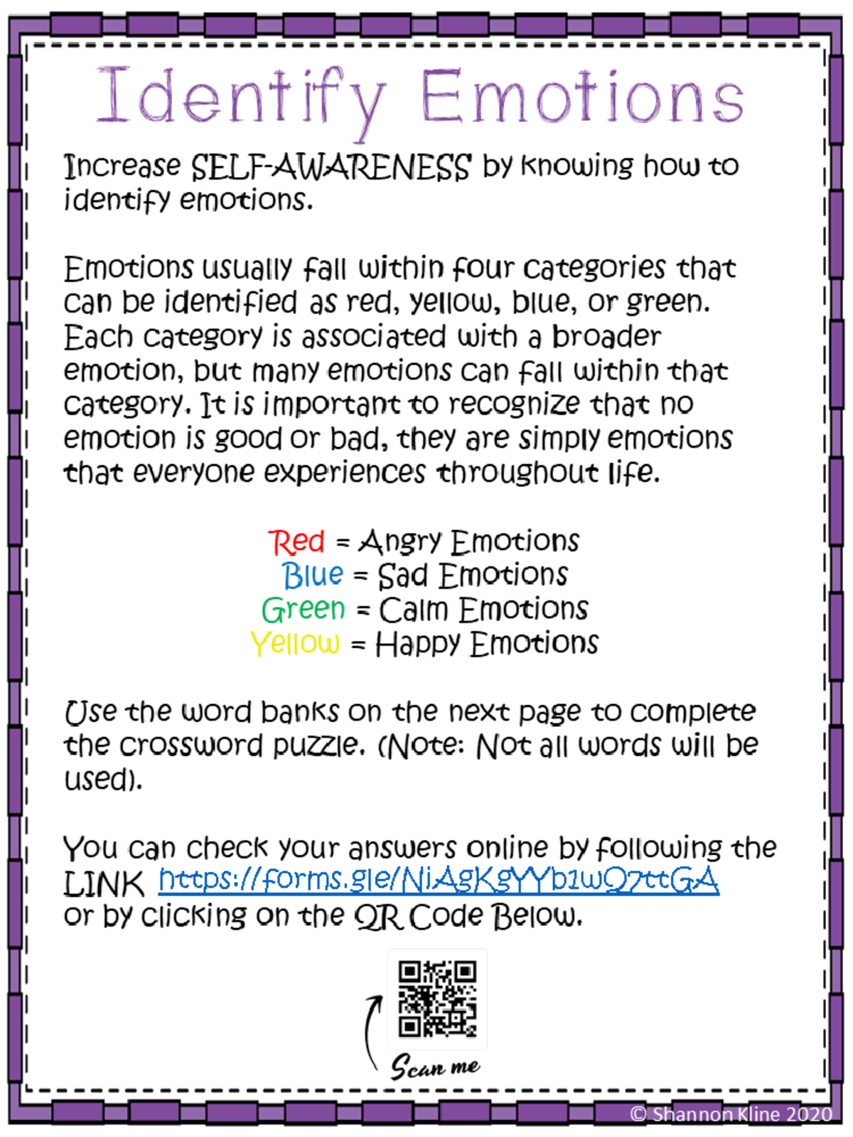 SEL 101: Emotions Identification Crossword Puzzle - Studocu