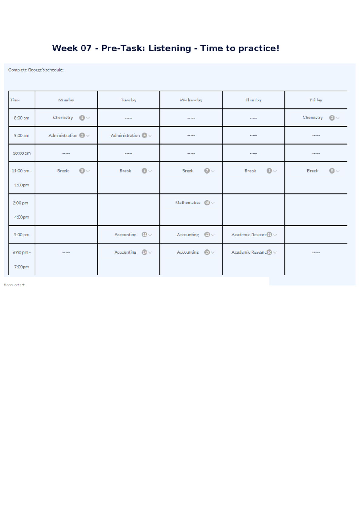 Week 07 - Pre-Task Listening Practice Activities - Studocu