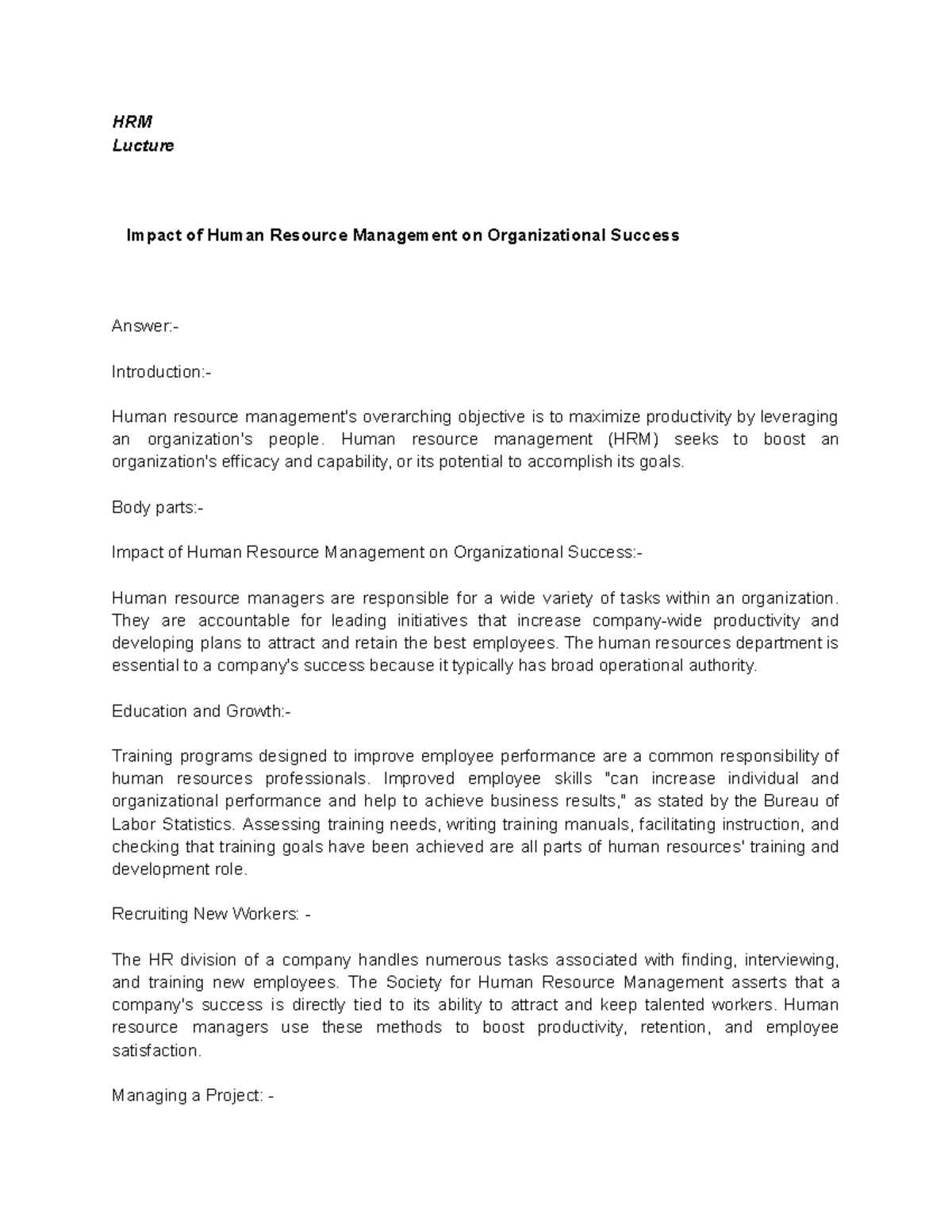 Impact of Human Resource Management on Organizational Success - HRM ...