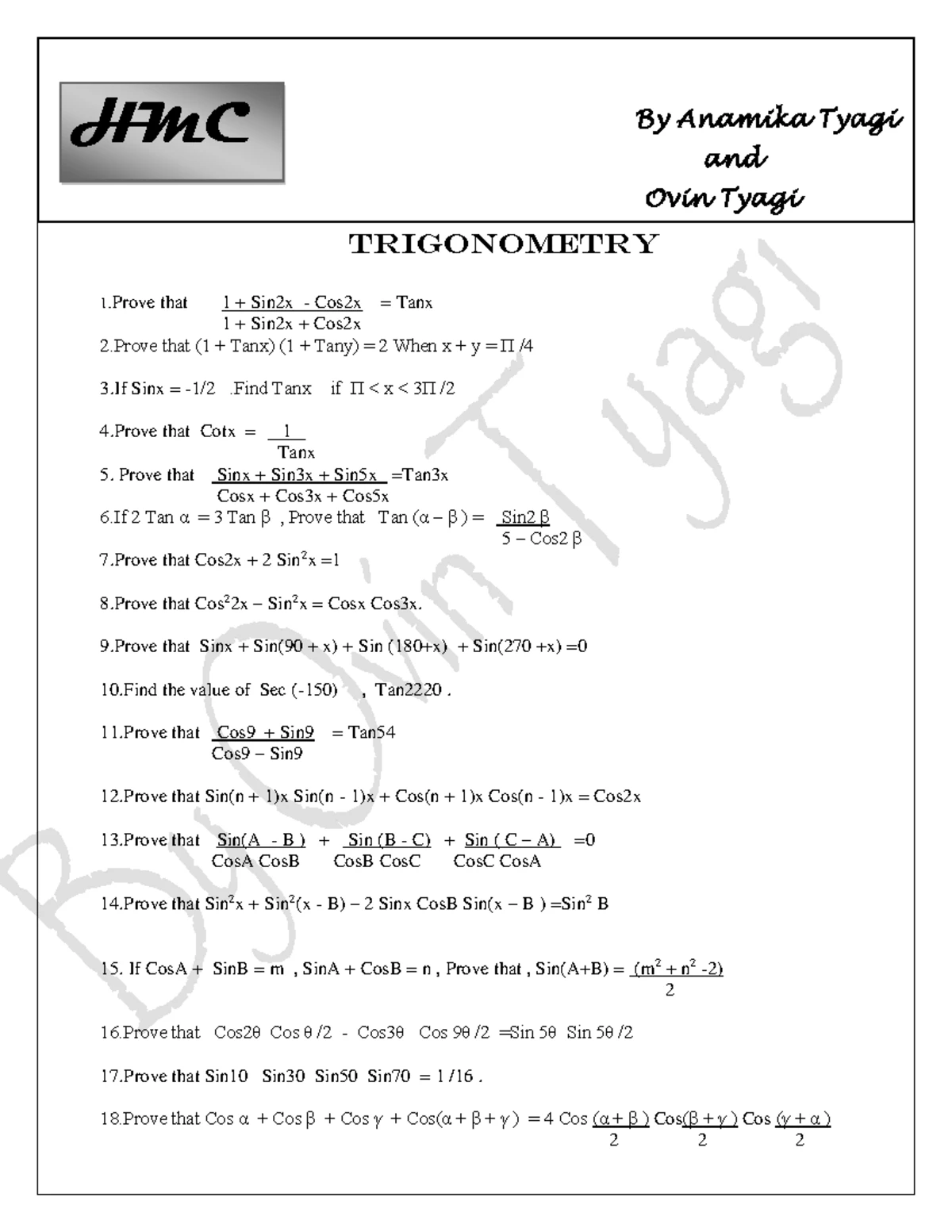 Trigonometric Functions Proofs - HMC Final Exam Notes - Studocu