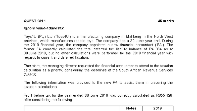 Test+4+2019 - practice question - QUESTION 1 45 marks Ignore value ...