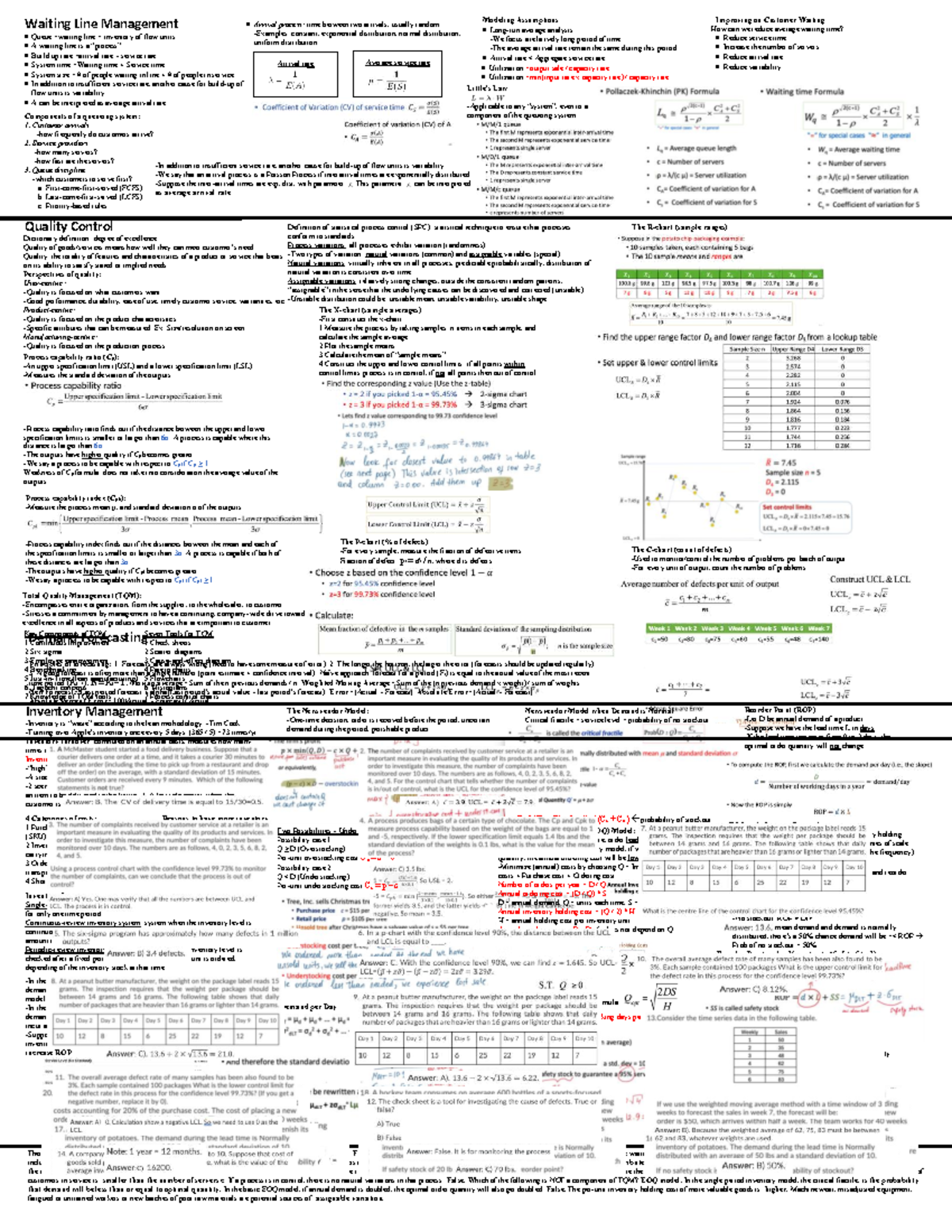 Commerce 2OC3 Final Exam Study Notes on Queue Management and TQM - Studocu