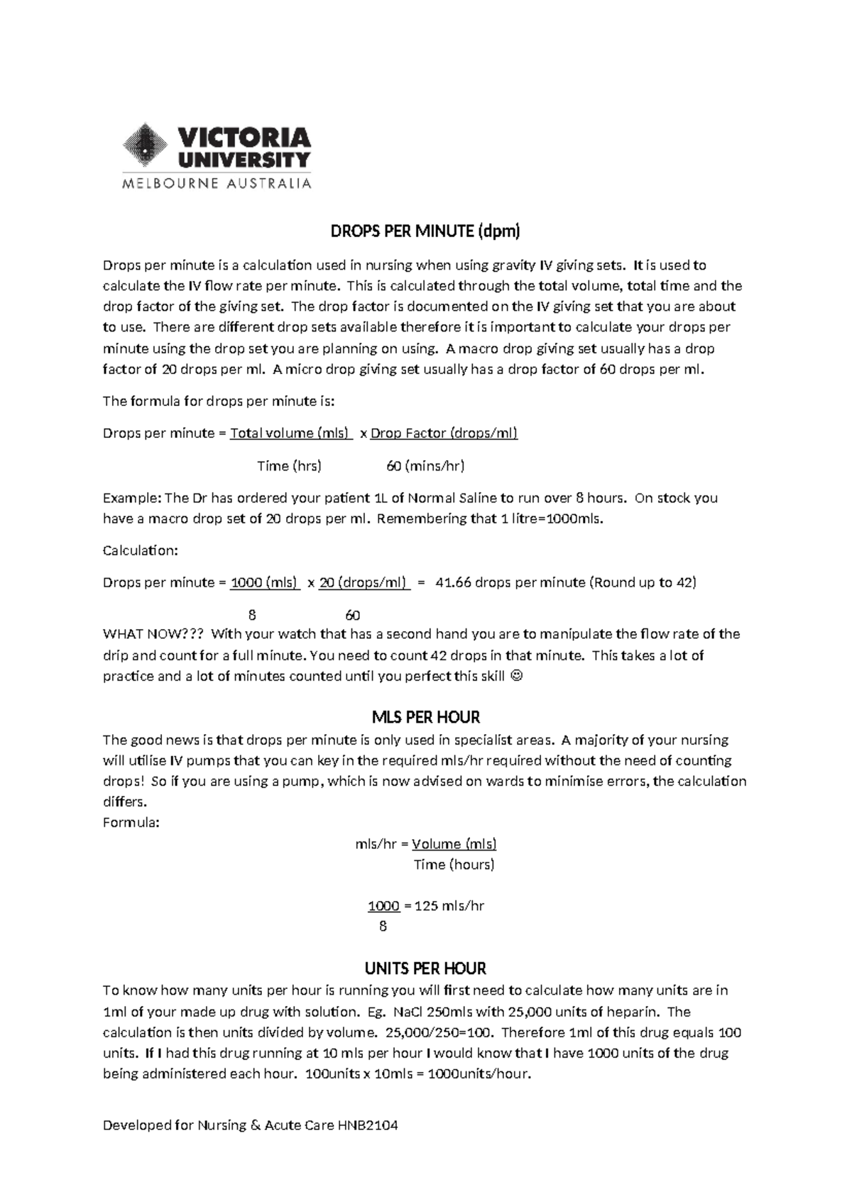 IVT Formulas 1: Calculating Drops Per Minute in Nursing (HNB2104) - Studocu