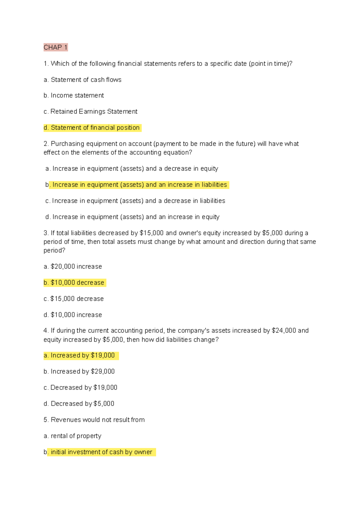CHAP 1-6: Comprehensive Accounting Questions and Answers - Studocu