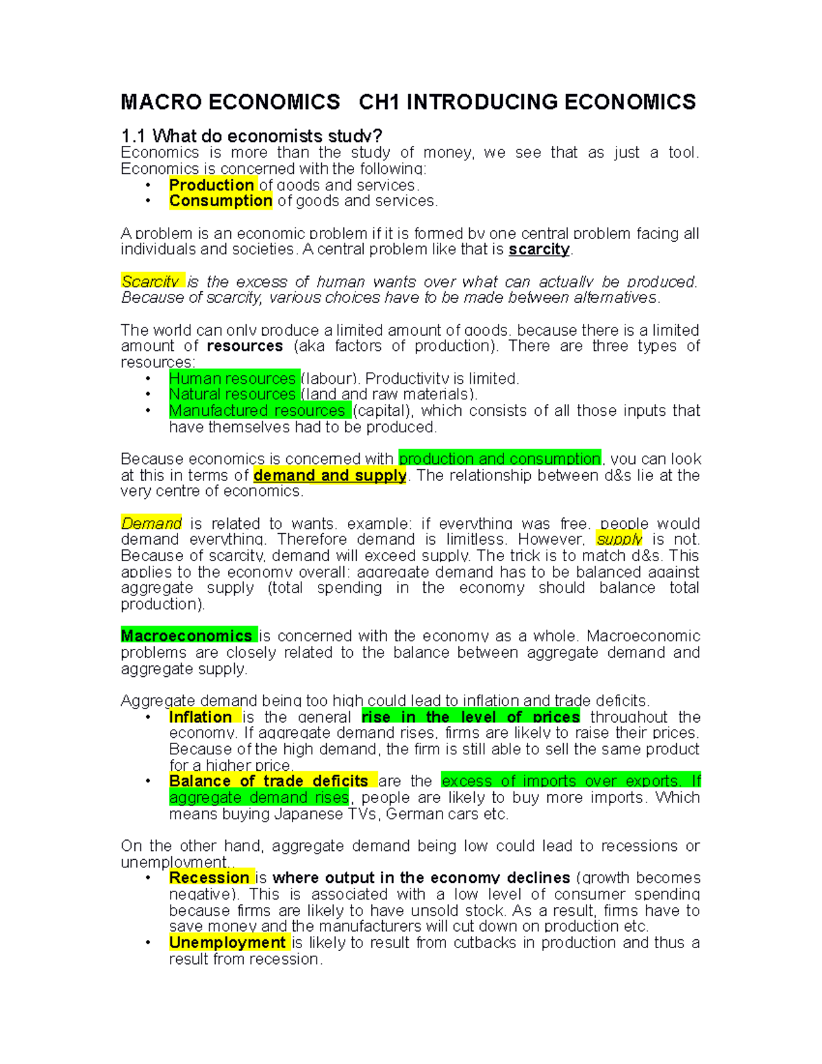 Macro Economics CH1-2: Overview of Key Concepts in Economics - Studeersnel