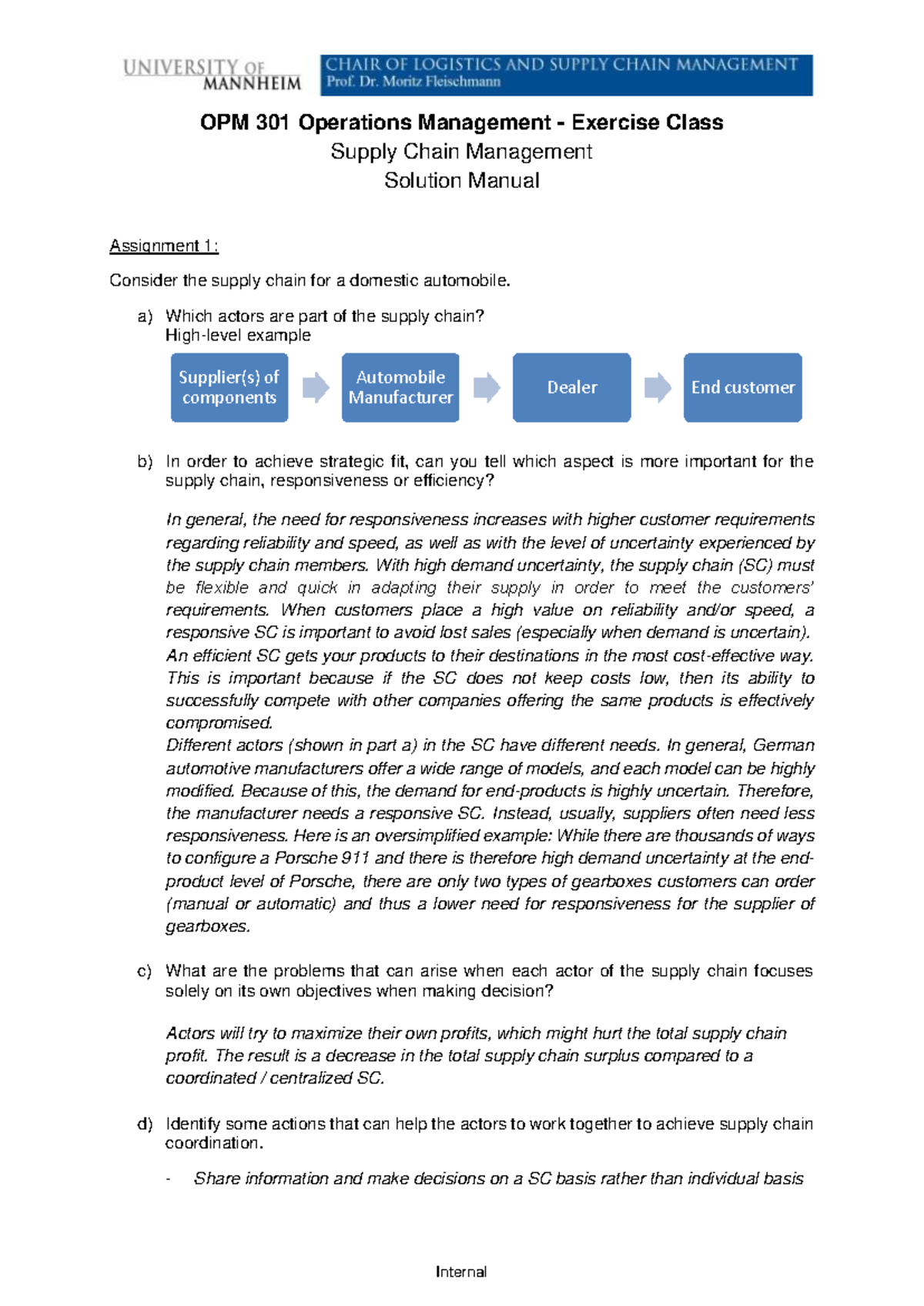 Exercise SCM Solutions - Internal OPM 301 Operations Management ...