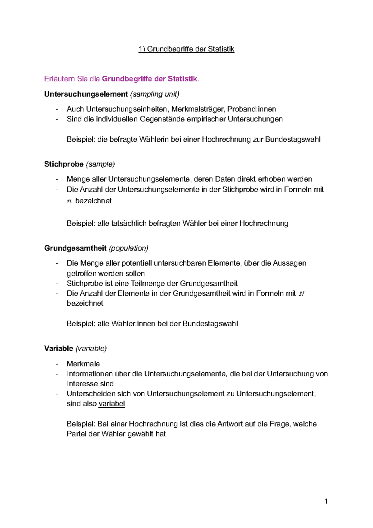 Grundlagen der Statistik: Begriffe und Konzepte (1-GRUNDSTAT) - Document Preview