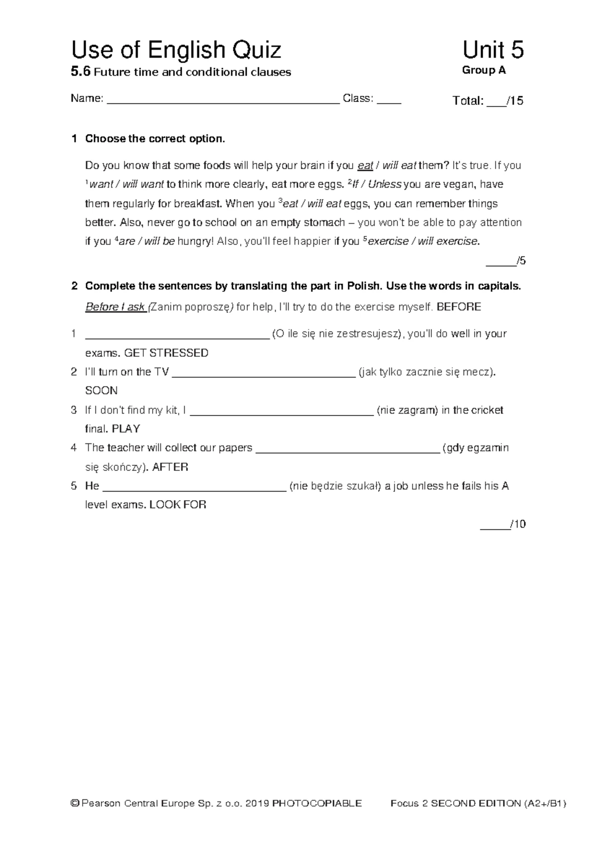 Focus 2 2ed Vocabulary Quiz: Unit 7 for Group A Students - Studocu