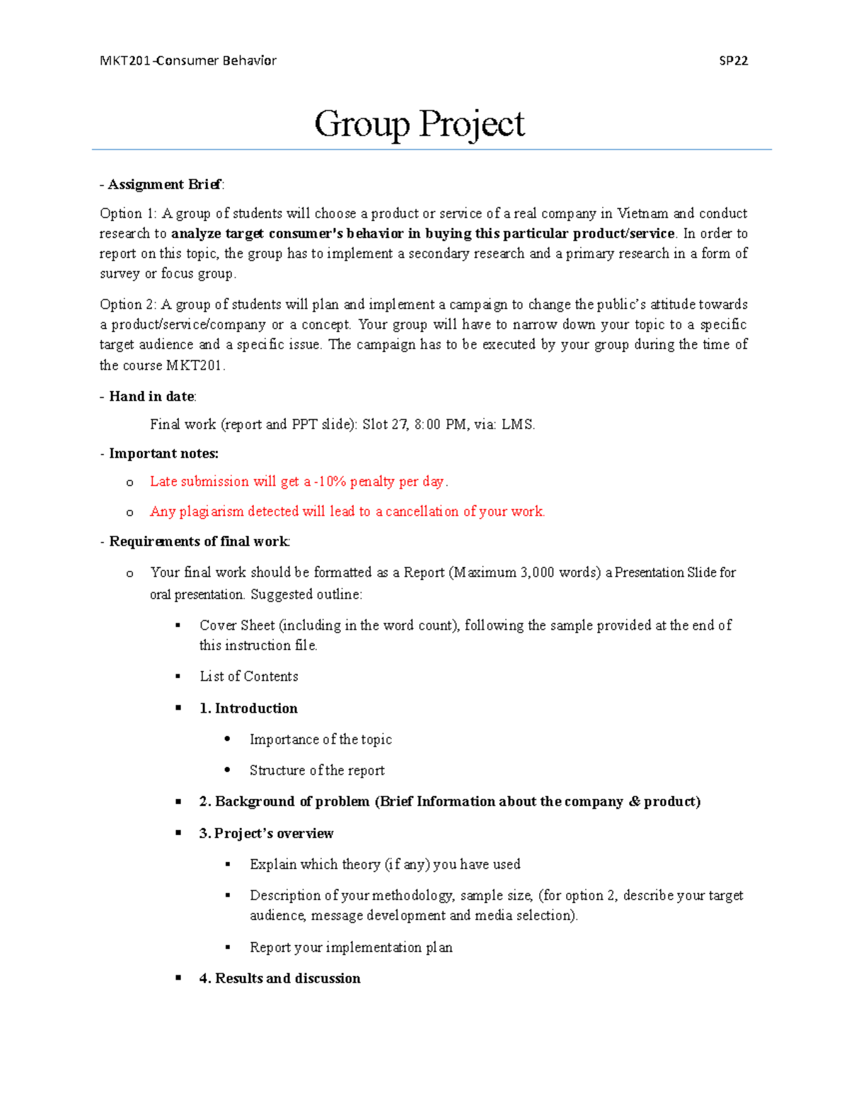 MKT201-Group Presentation - Group Project - Assignment Brief : Option 1 ...