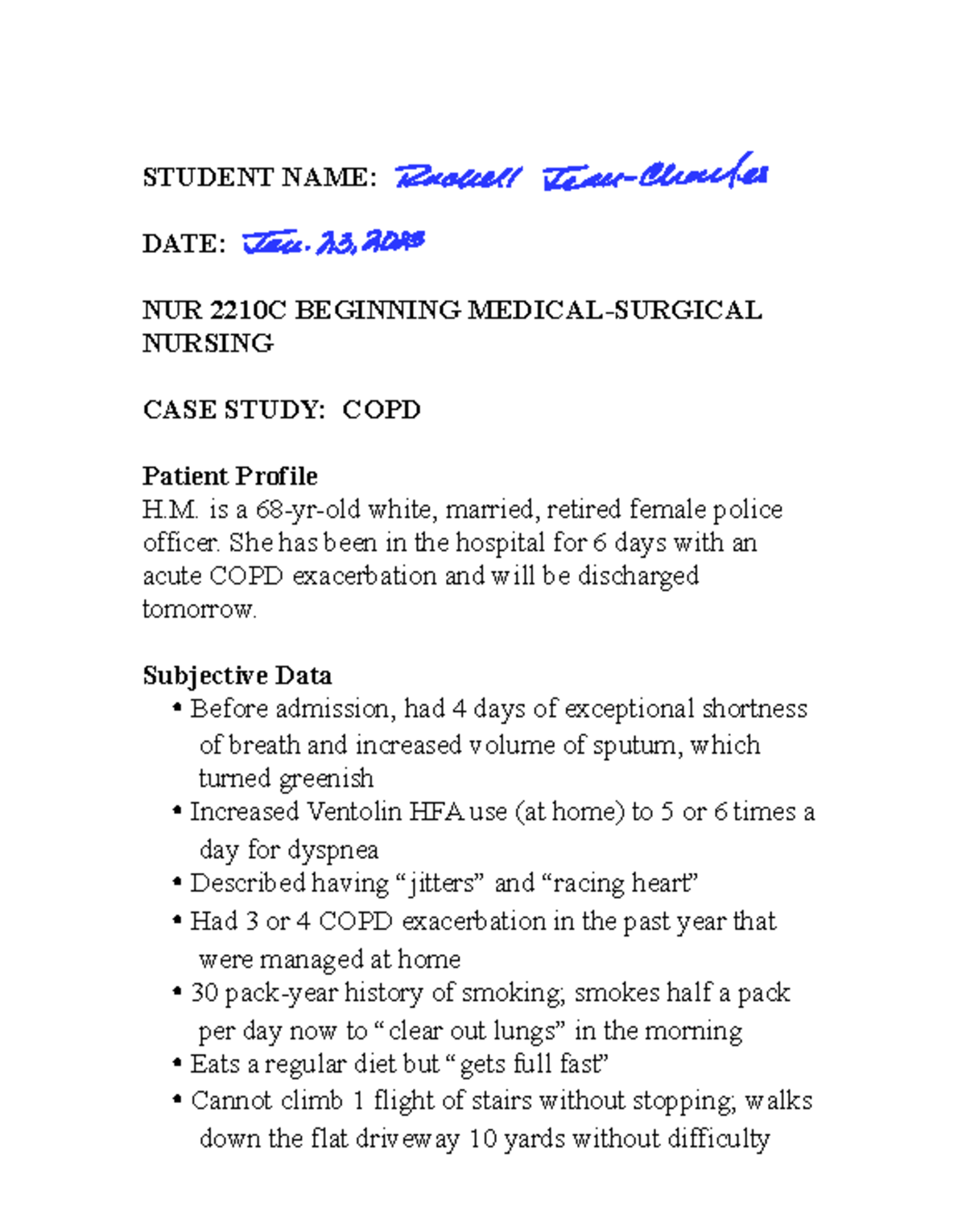 Ch 28 NUR 2210C COPD Case Study Overview and Patient Assessment - Studocu