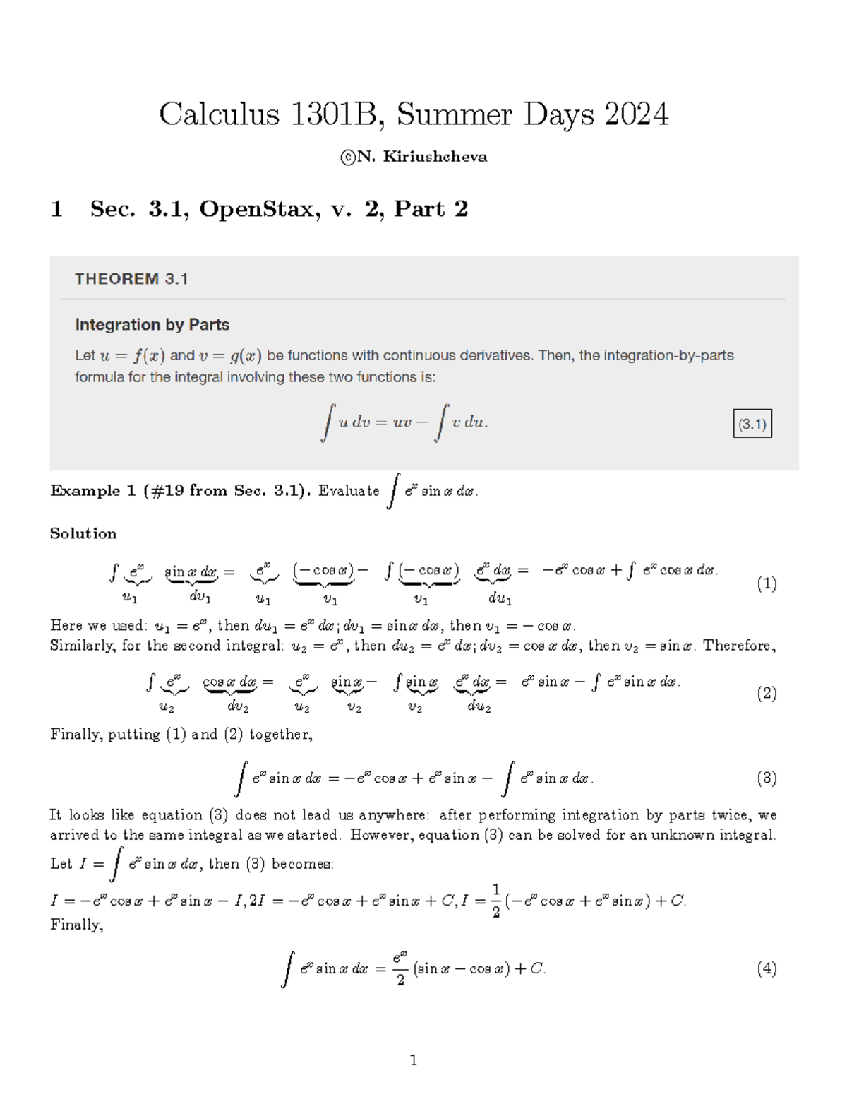 Calc 1301 - Sec3-1-part2-summer 2024 (IBP - SOME Solutions) - Calculus ...