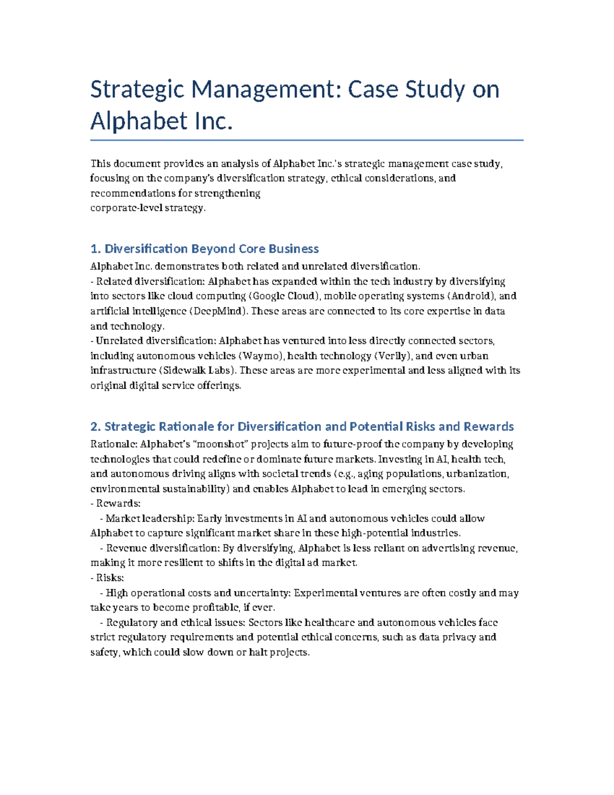 Strategic Management Case Study: Alphabet Inc. Analysis - Studocu