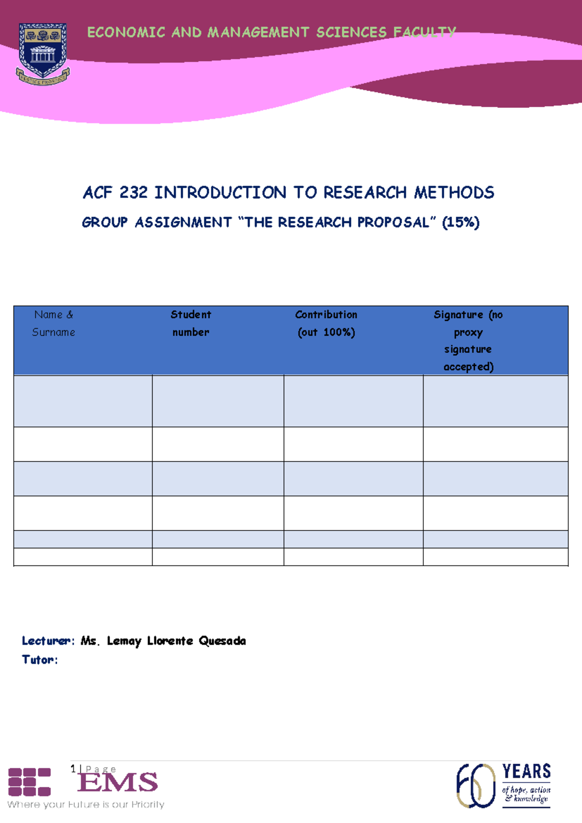 ACF 232 Research Proposal Template Assignment S2 2024 - Studocu