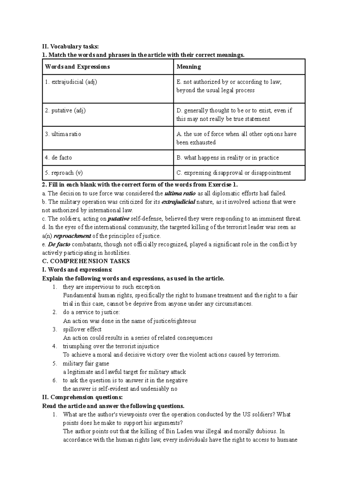 Vocabulary Tasks and Comprehension Questions for Unit 7 - TACN - Studocu