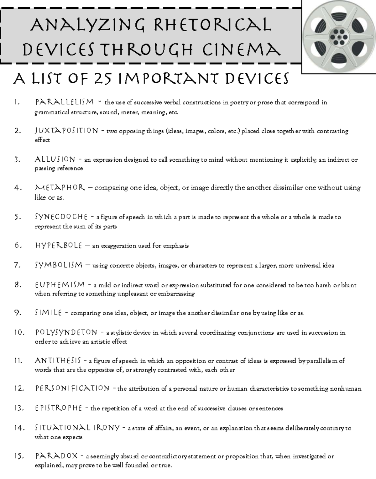 Rhetorical Devices Analysis in Cinema: A Study Guide (Course Code: RHT ...