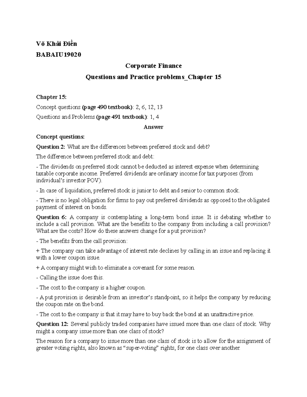 CF Quiz & Practice Problems - Chapter 15 Analysis and Solutions - Studocu