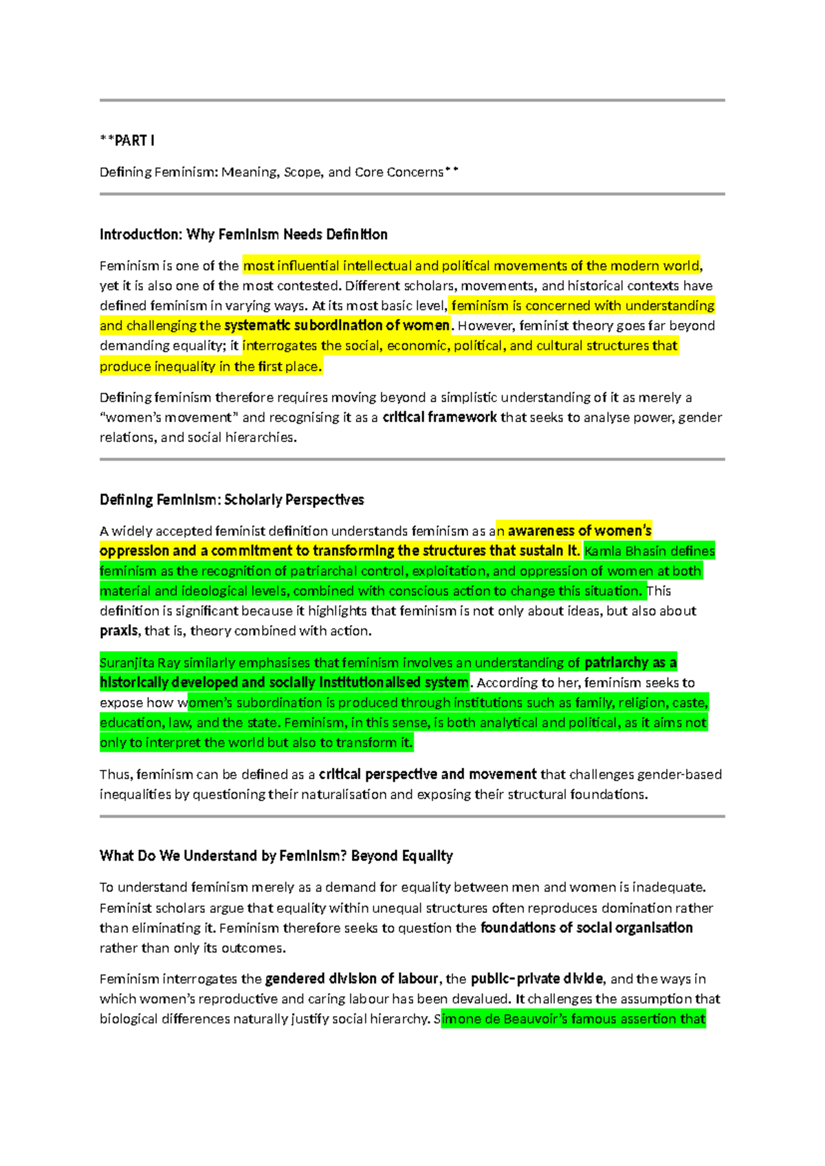Feminism: Defining Concepts, Theories, and Perspectives on Gender - Studocu