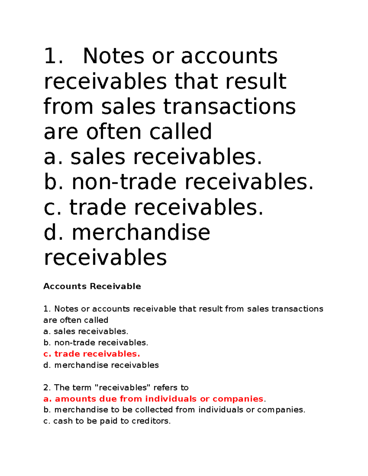 Accounts receivable notes and problems - test document - Studocu