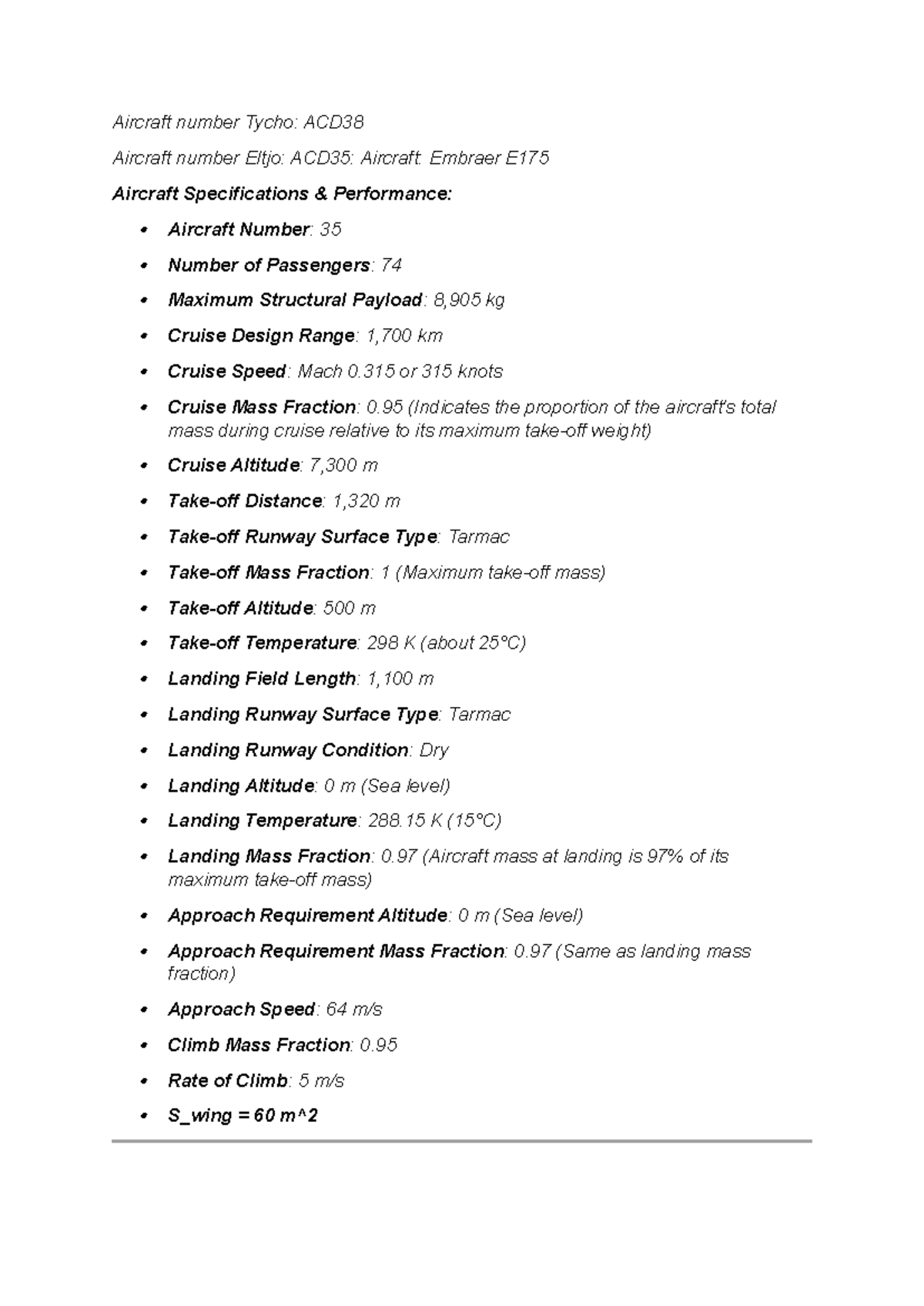 Aircraft Specifications and Design Process Overview: ACD38 & ACD35 ...