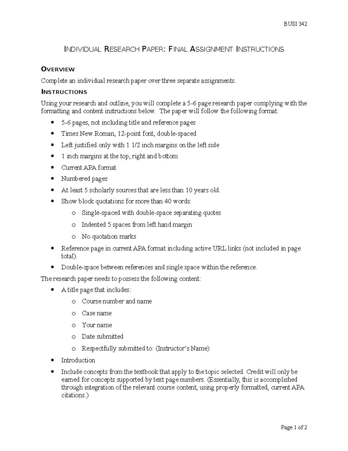 BUSI 342 Individual Research Paper Final Assignment Guidelines - Studocu