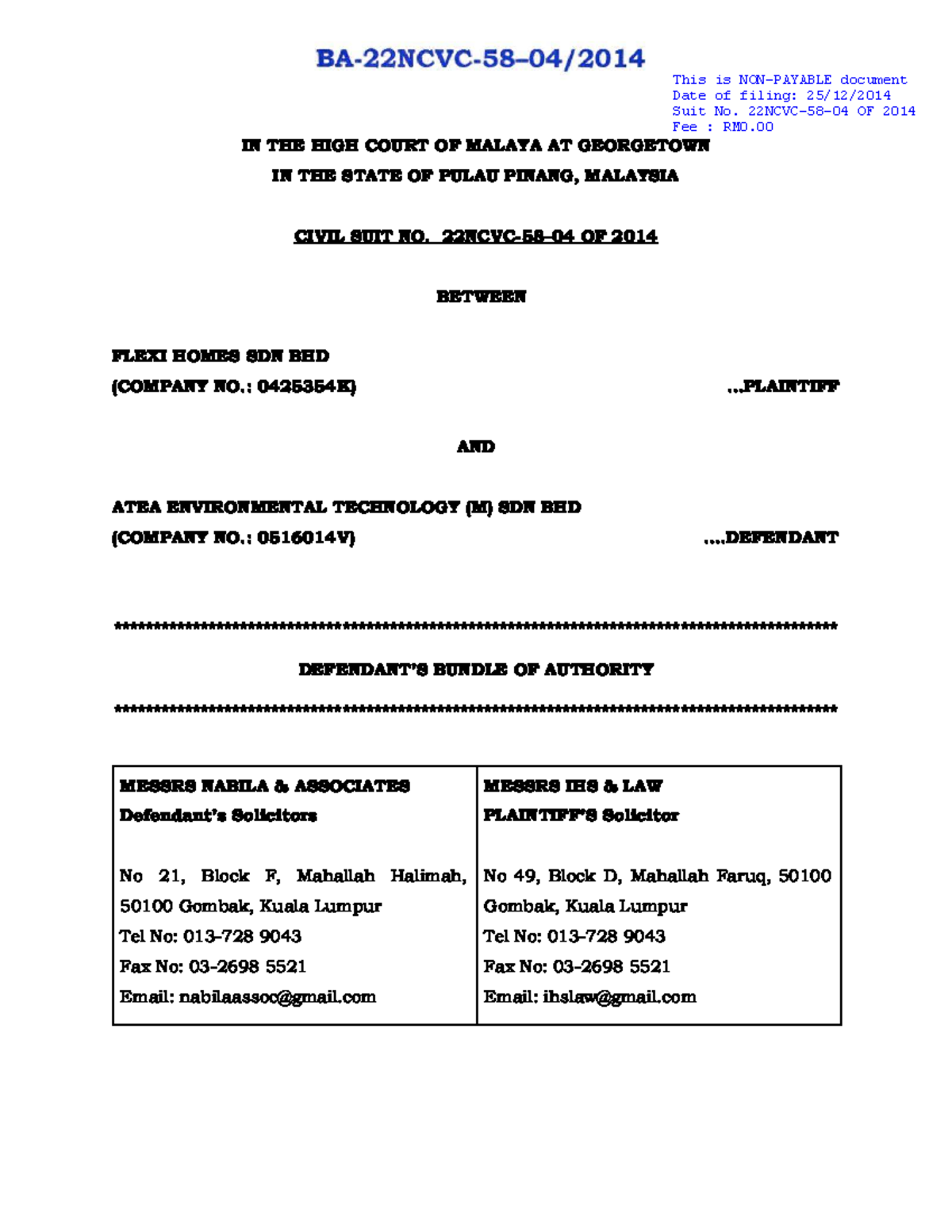 Bundle of Authority for Civil Suit No. OF 2014 - Studocu