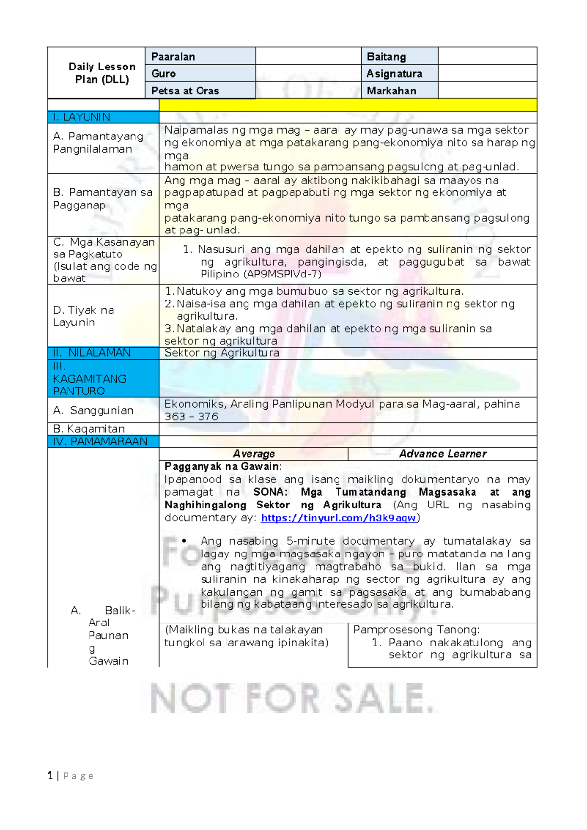 4th Quarter Daily Lesson Plan (DLL) for AP 9: Sektor ng Agrikultura ...
