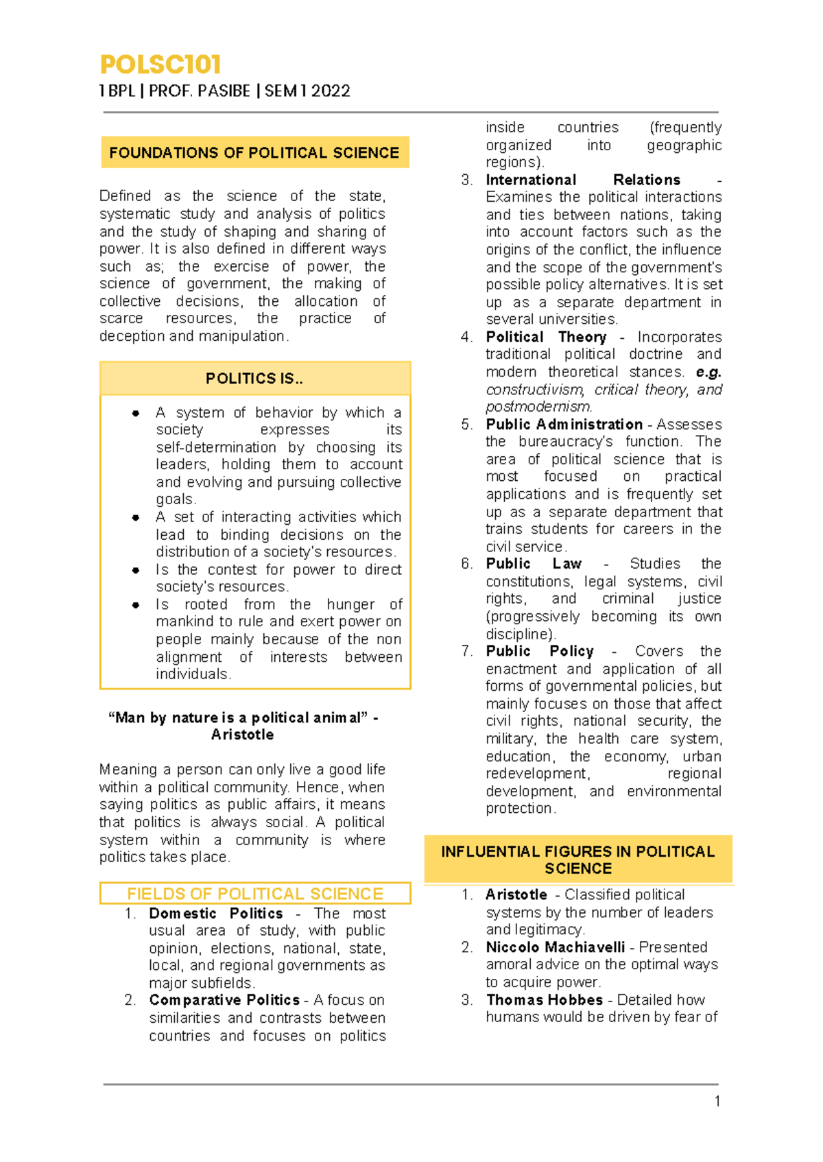 Polsc 101 - Foundations of Political Science Discussion Notes - Studocu