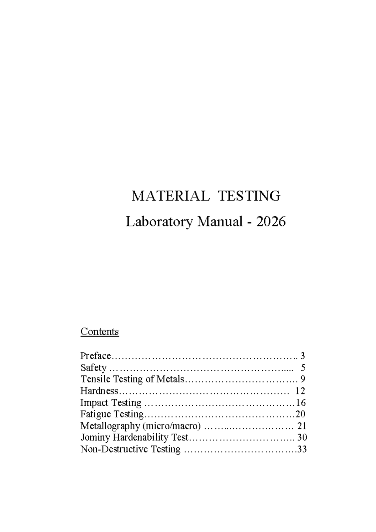 Materials Laboratory Manual 2026: Testing Procedures and Safety ...