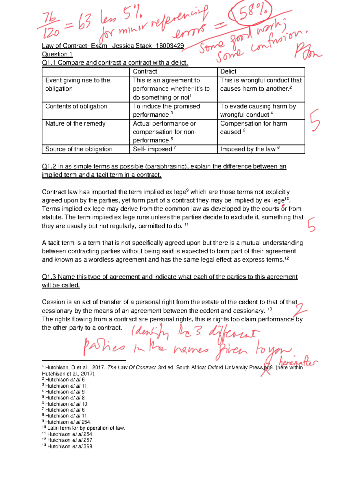 Law of Contract - Take Home Exam Analysis and Responses - Studocu